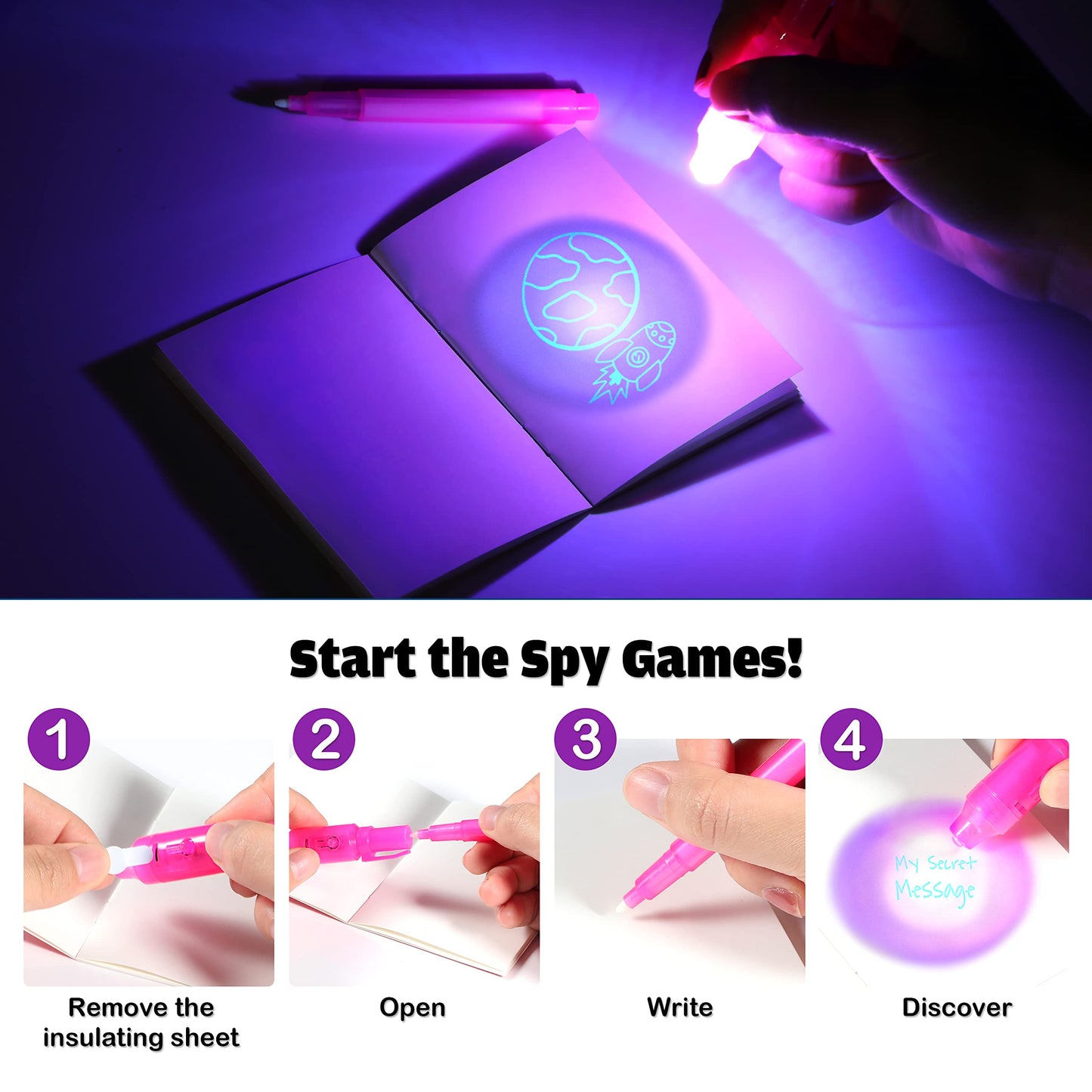 GIFTINBOX Invisible Ink Pen, 16PCS Spy Pen with UV Light for Kids, Birthday Party Favors for Kids 4-8 8-12, Classroom Prize for Students Magic Marker for Secret Message