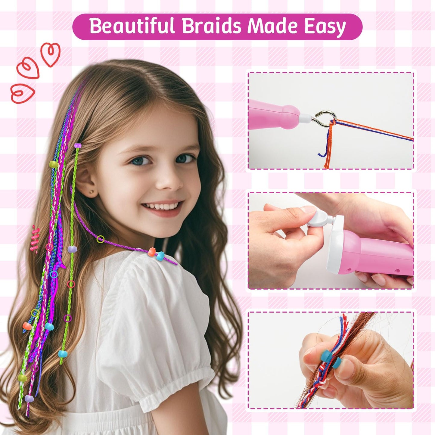 DIY Hair Salon Toys for Girls, Hair Gem Stamper Kit And Hair Rope Braider, Bling Hair Jewels Styling Tool with Glitter Diamonds Comb Beads Accessories Christmas Birthday Gifts for Girl 3 4 5 6 7 8-12