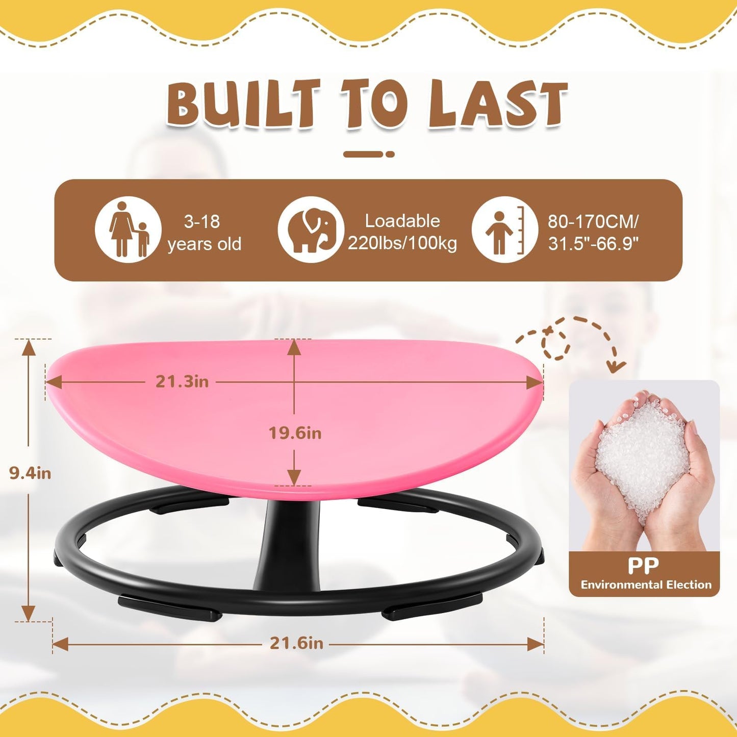 Zhenx Spinning Chair for Autistic Kids (Ages 3-18) - 220LBS Capacity Sensory Swivel Seat - Sensory Toy for Teens with ADHD/Autism - Sit and Spin Calming Gift to Improve Focus & Body Balance (Pink)