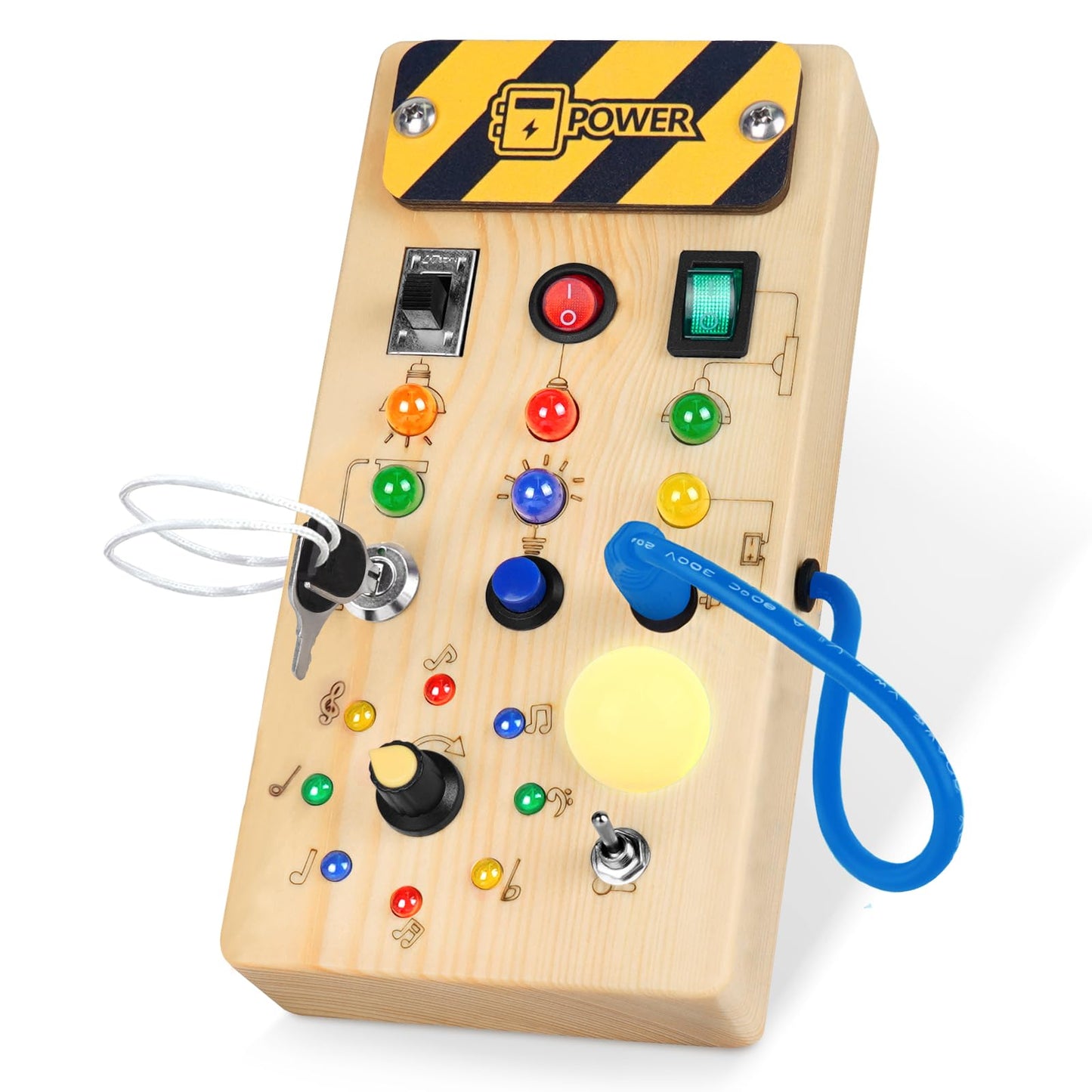 Konijiwa Busy Board Montessori Toys for 1 Year Old Kids Activity Board with 8 LED Light Switch Toy Sensory Learning Wooden Toy Suitable for 1 2 3 4 Year Old Boys and Girls