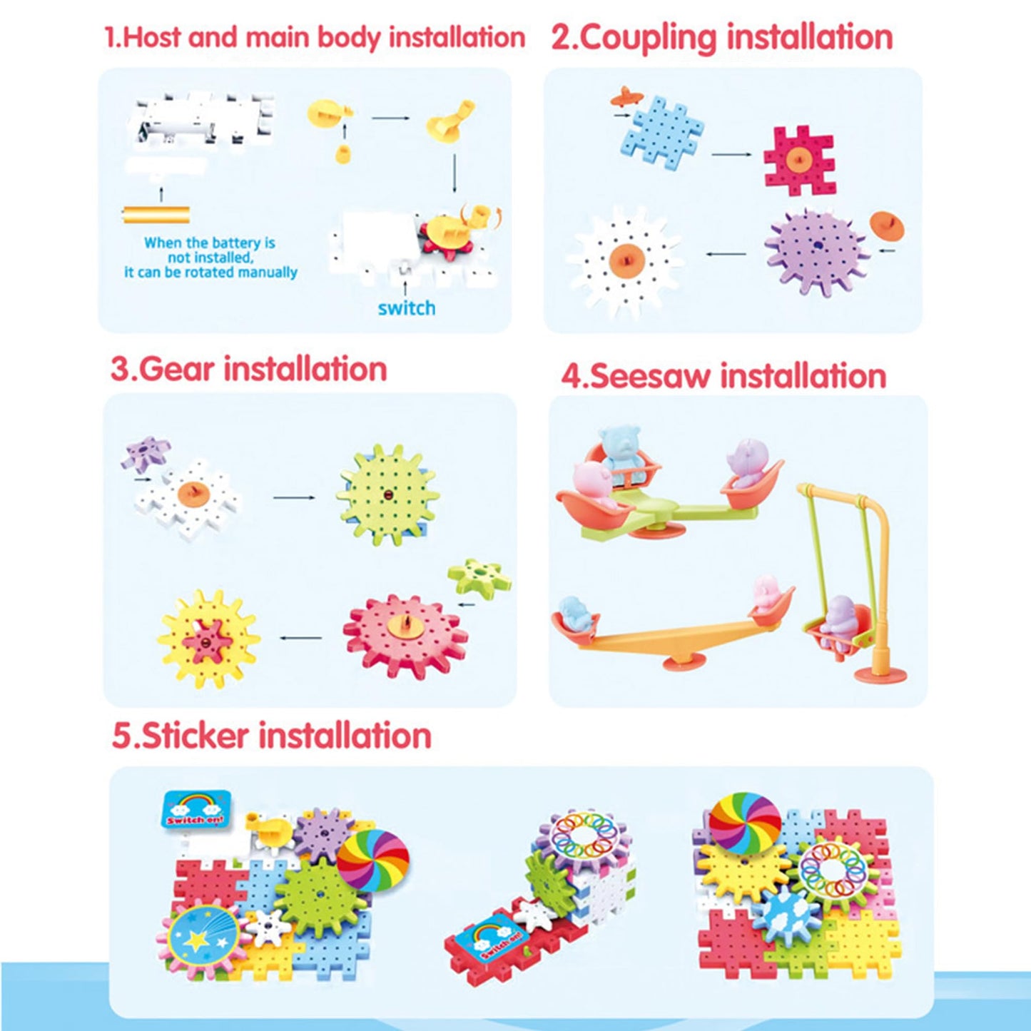 RivanPal 83 Pieces Gear Building Blocks Set Kids Tool Set, Colorful Interlocking Gears and Puzzle Pieces, Creative Construction Toy, STEM Learning