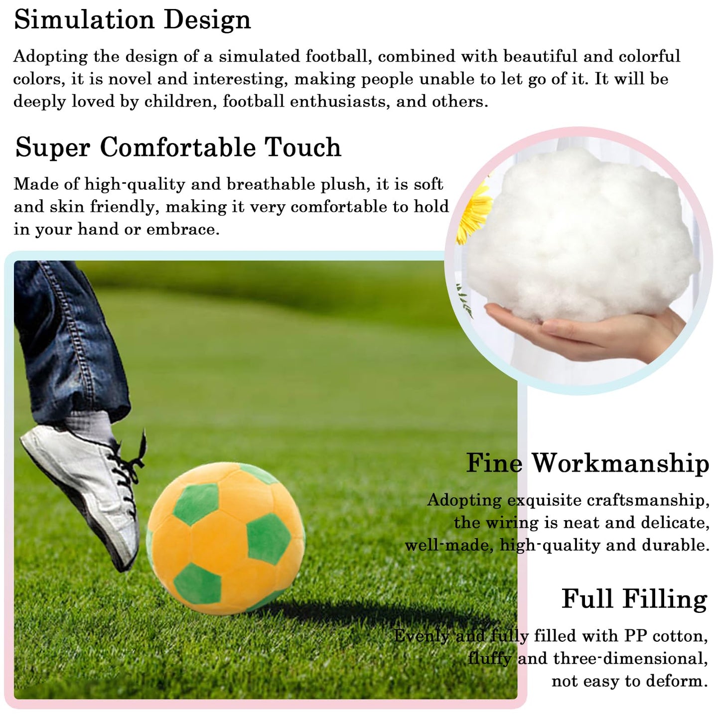 zhidiloveyou 9" Plush Soccer Ball Stuffed Toy, Plush Football Pillow Soccer Gift for Kids, Yellow-Green
