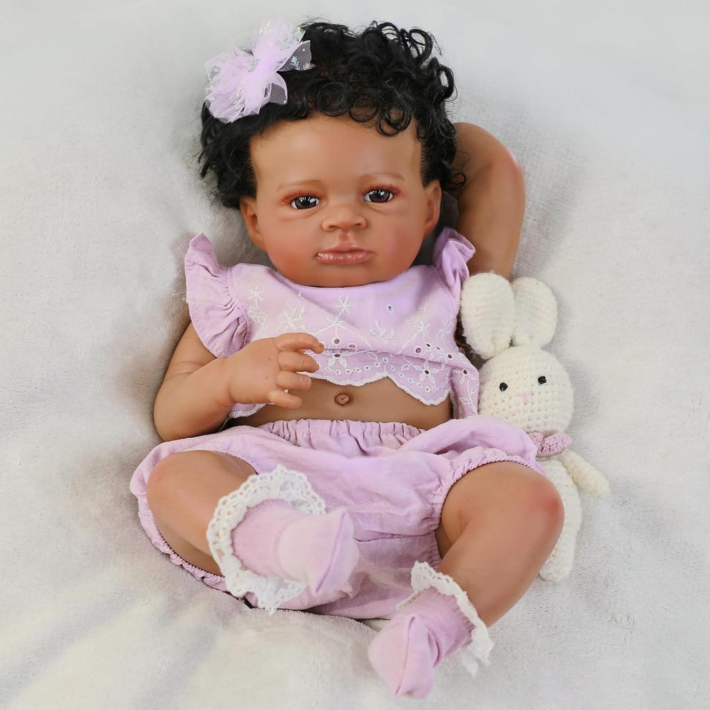 SCOM Lifelike Reborn Baby Dolls-20 Inch Realistic Newborn Baby Girl with Full Soft Vinyl Body, African American Doll Silicone Girl with Complete Accessories, Best Gift for Kids Age 3+ Pretend Play