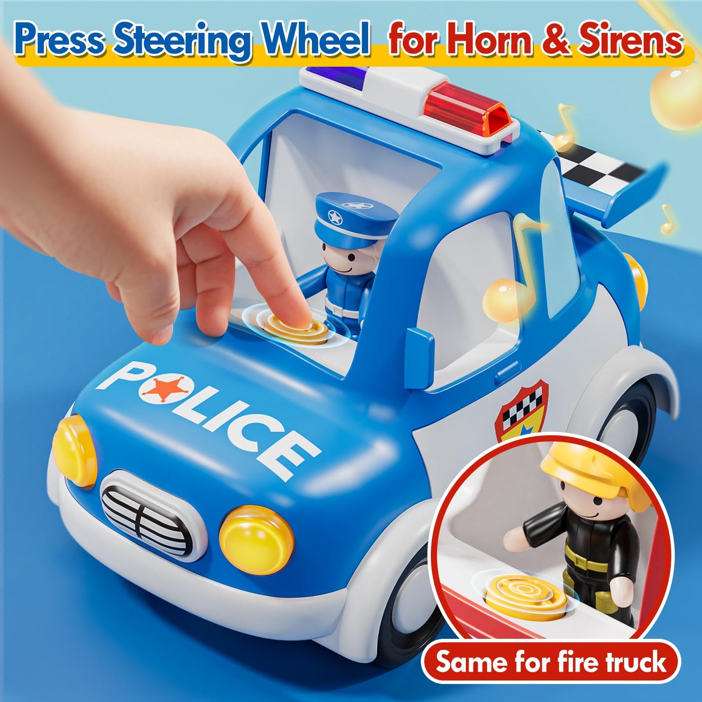 Lehoo Castle Remote Control Car for Toddlers, Fire Trucks for Toddlers 3-5, Remote Control Police Car Toy with Sounds & Lights, Toys for 3+ Year Old Boys, Gifts for 3 4 5 Year Old Boys Girls