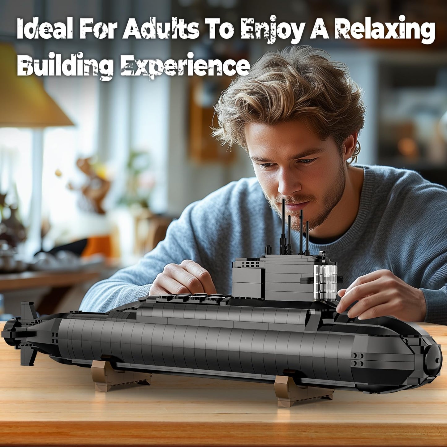 Strategic Nuclear Submarine Toy Building Blocks Set for Adult Kids, WW2 Historical Military Battleship Model Kit with Light, Home Office Decor Collection, Gift for Men Boys Teens 14 16+ (1498cs)