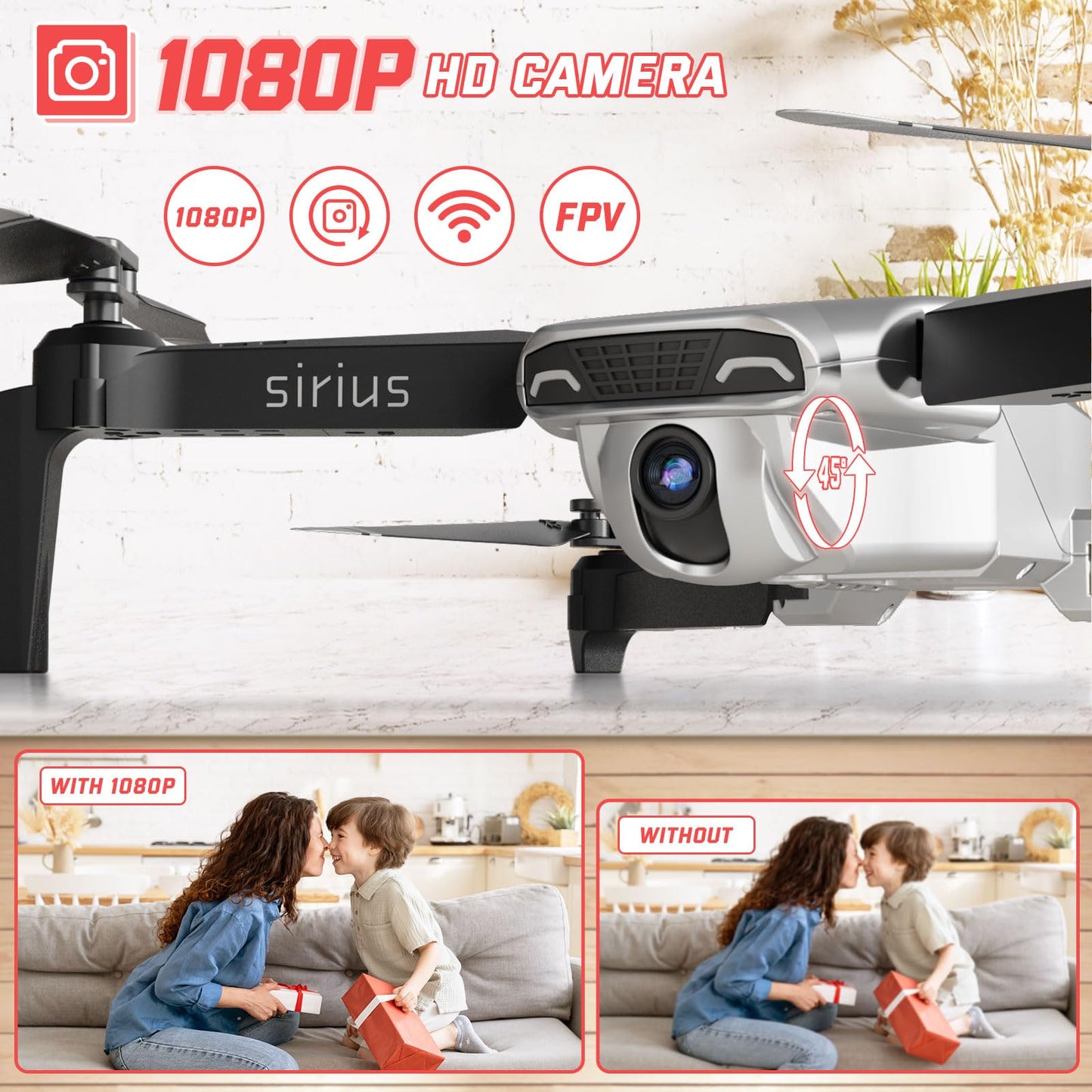 Foldable Drones for Kids Beginners - With 1080P HD Camera, FPV Remote Control Quadcopter, One Key Start/Land, Altitude Hold, 2 Batteries RC Helicopter Toys Gifts for Boys (Lunar Silver)