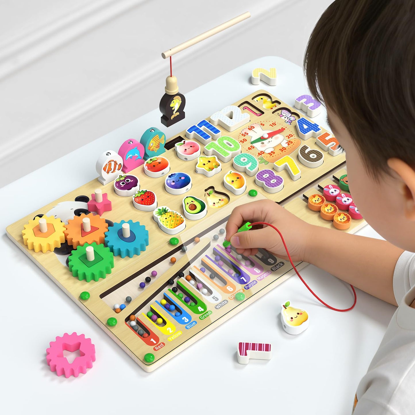 AOSITE Busy Boards Wooden Kids Toys 9-in-1 Montessori Toy Wooden Puzzle Board for Toddlers Montessori Wooden Educational Toys for Baby Boys Age 1 2 3 Year Old Birthday Girl Gifts Quiet Toys for Kids