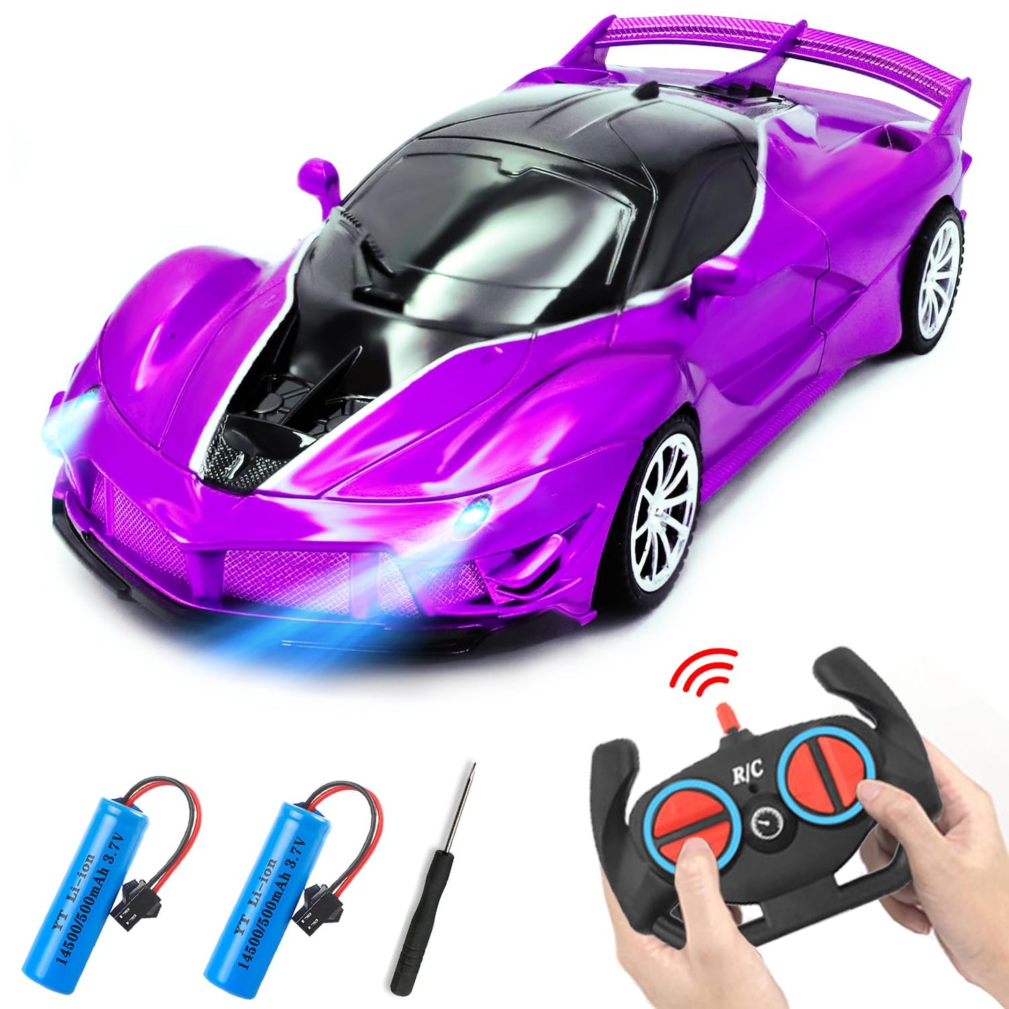 Yomwet Remote Control Car for Girl, 2.4GHz 4WD Electric RC Cars Toy Racing with Led Lights Rechargeable High-Speed Hobby Toy Vehicle, RC Car Gifts for Age 3 4 5 6 7 8 9 Year Old Kids (Purple)