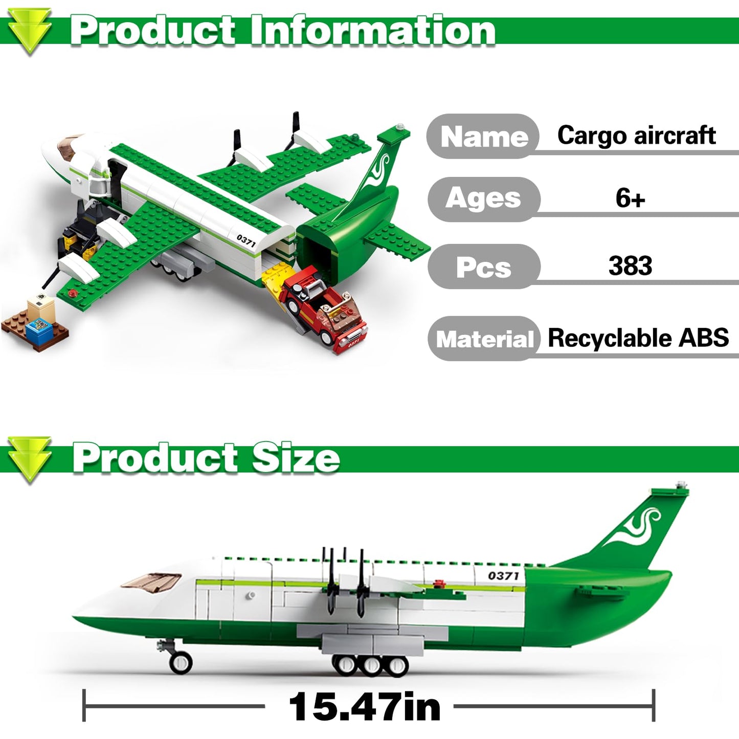 BDXEJV City Cargo Plane Building Set, Plane City Kits Building Blocks with Car, Luggage Tray, Movable Stairs, Compatible with Lego Plane Airport, Airplane Model Toys Gifts for Adults Boys Girls 6-12