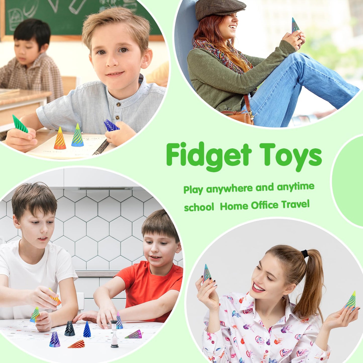 12Pcs Mini Spiral Cone Pyramid Fidget Toy, 3D Printed Impossible Cone Passthrough, Mini Vortex Thread Illusion Desk Deco, Anxiety & Stress Relief, Gift for Adults & Kids (Cone-12 PCS)
