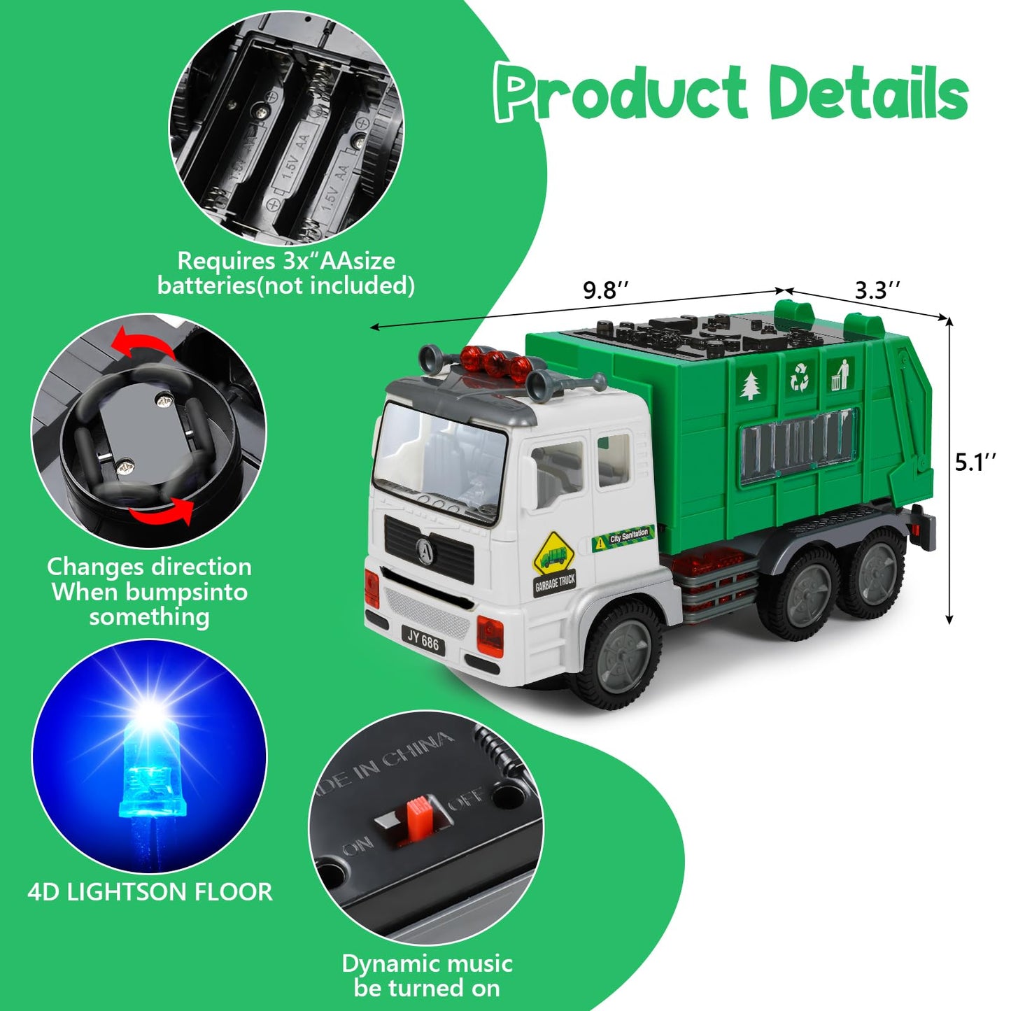 choopheme Garbage Truck Toys with Music 4D Led Light Automatic Bump Light up Toys Garbage Truck Engine Push Car Toy Vehicle Trash Truck for Toddler Kids Toy 3 4 5 Year Old Up Boy Girl Birthday Gift