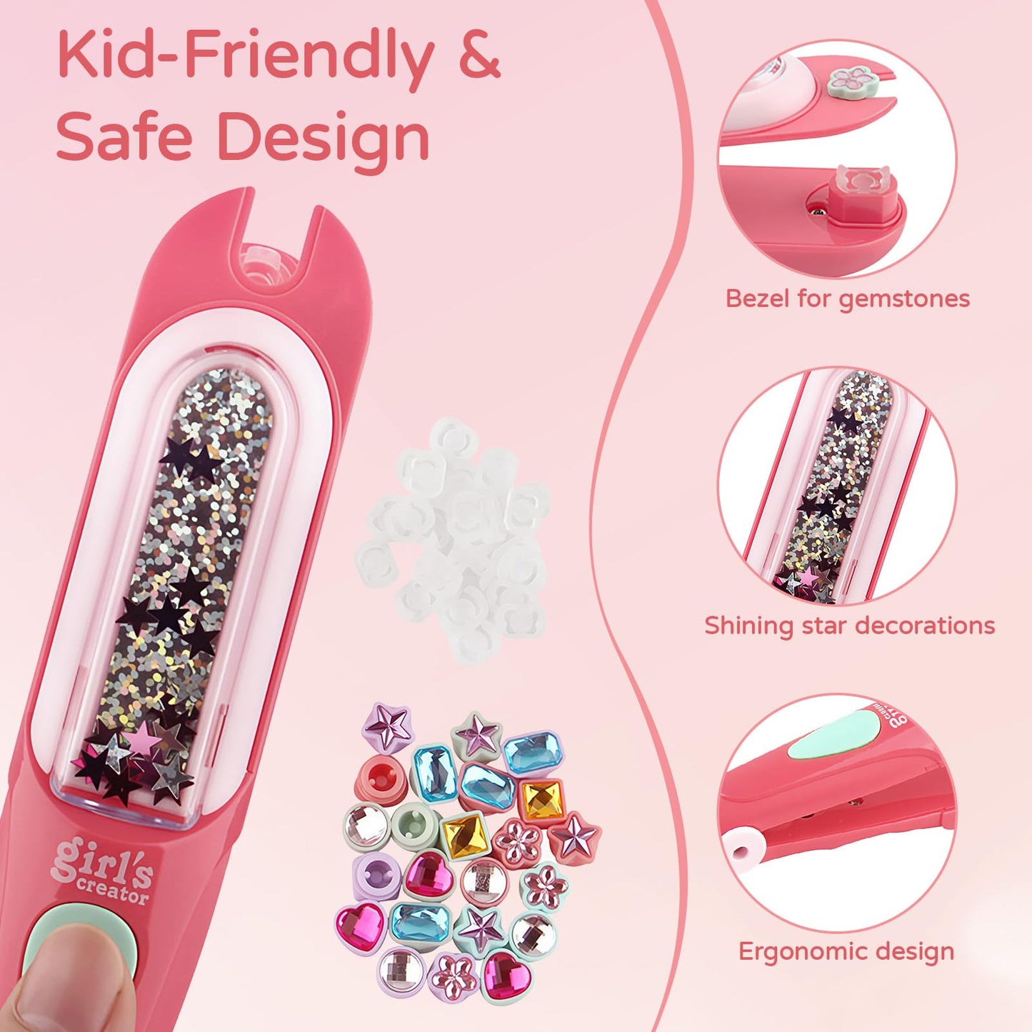 CLFORLORGN Hair Gem Stamper Kit for Girls, Reusable Hair Bling Gems Styling Set with Rhinestones, Easy DIY Hair Accessories Toy, Birthday & Christmas Gifts for Girls Ages 4–12 Year Old