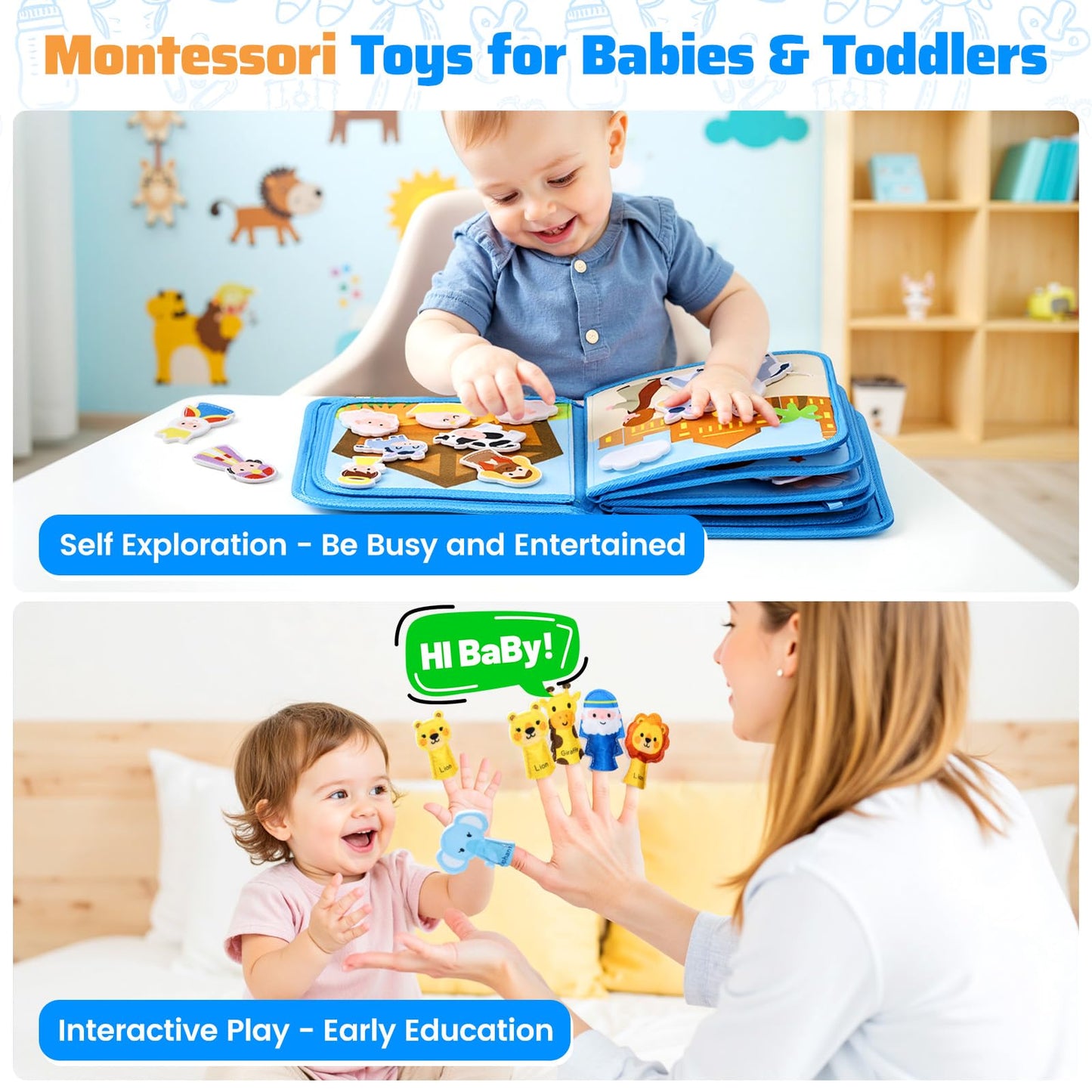 Esjay Toddler Busy Board Montessori Toys, Sensory Board Educational Activities for Learning Fine Motor Skills, Birthday Gifts for Toddlers, Travel Toys for Airplane Car, Purple Merpeople
