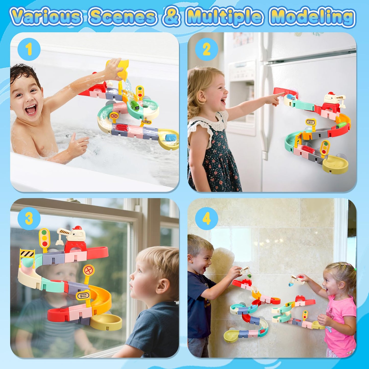 Kids Bath Toys for Kids Ages 4-8 3-5 with Magnetic Car Bath Toys Mold Free & DIY Slides Tracks Bathtub Shower Toys Birthday Gifts for Toddlers 2-4 5 6 7 8 Year Old Boys Girls (38 PCS)