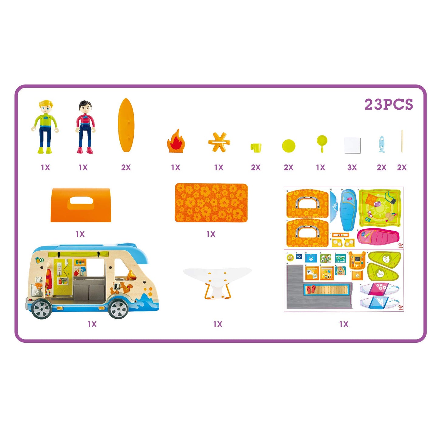 Hape Adventure Van| 23-Piece Wooden Pretend Play Camper Van Toy Set with Camping Accessories