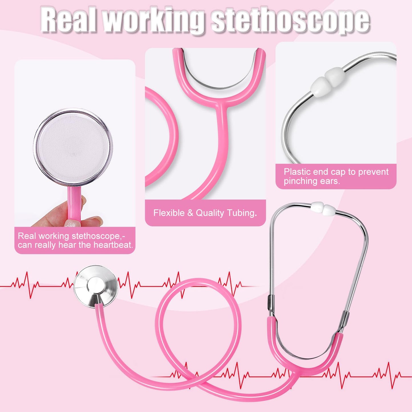Boutrele 12 PCS Doctor Costume for Kids,Scrubs with Lab Coat/Nurse Costume Kids Set,Girls Boys Doctor Career Day Costumes(Pink, 4-5 Years)
