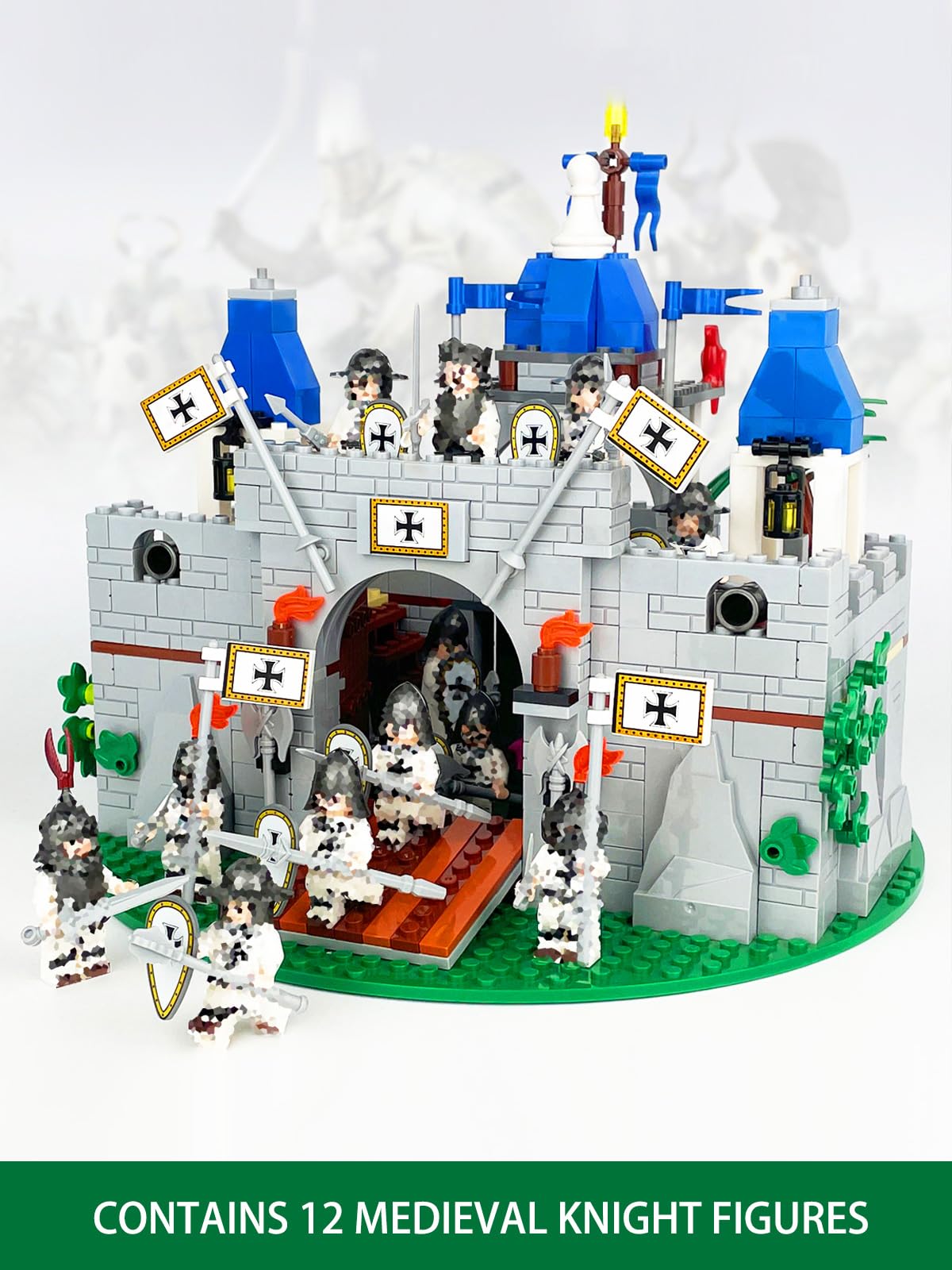 Piegricdiat Medieval Knight Castle Building Blocks Set – Comes with 12 Knights Figures , Compatible with Lego Medieval Town Square House Toys , for Adults & Children Ages 6+