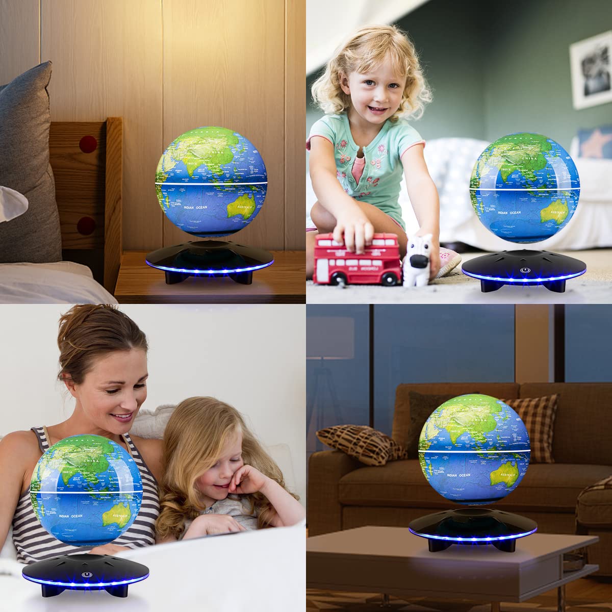Magnetic Levitating Globe, 6 Inch LED Levitation Floating World Map Globe, Auto Rotation Suspended in Mid-air with Touch Control for Home Office Desk Decoration