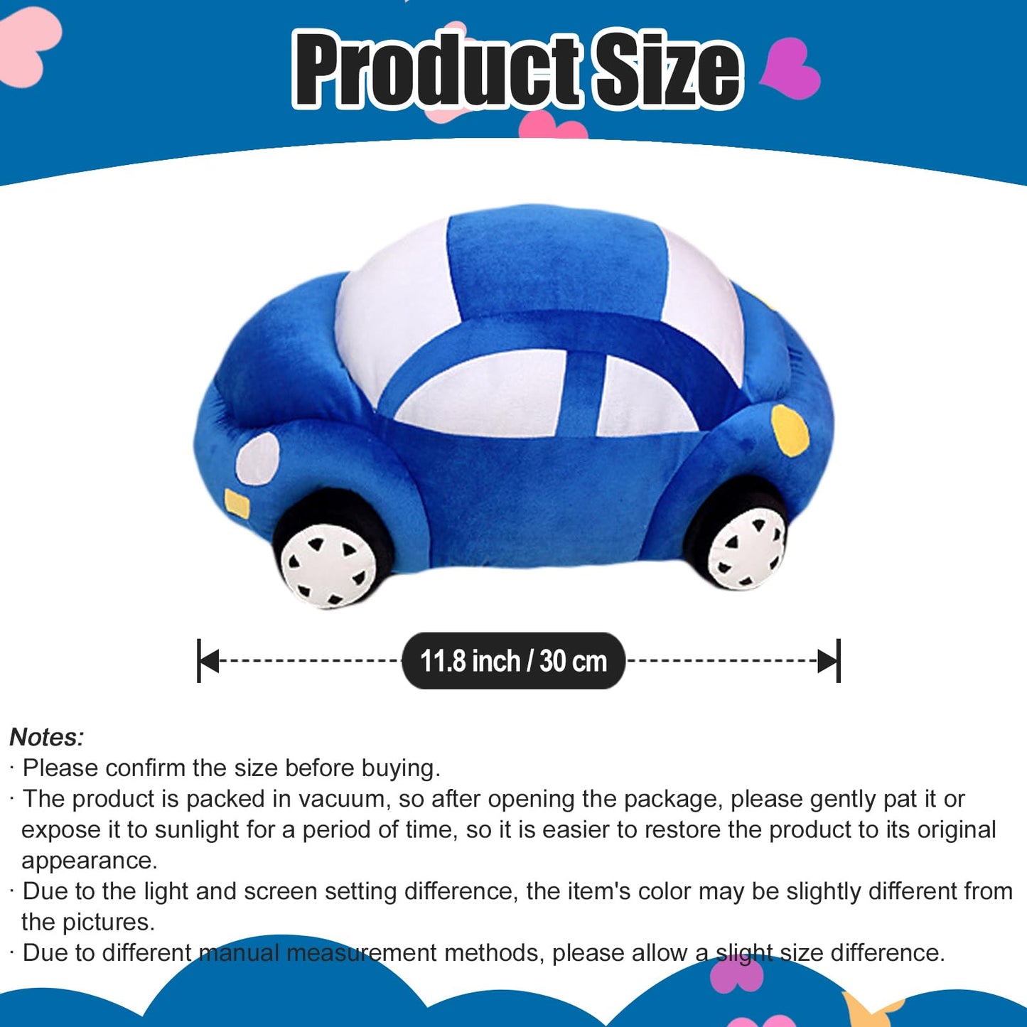 zhidiloveyou Car Plush Blue Stuffed Car Shaped Pillow Cute Toy Decor Gifts for Kids 11.8 inch
