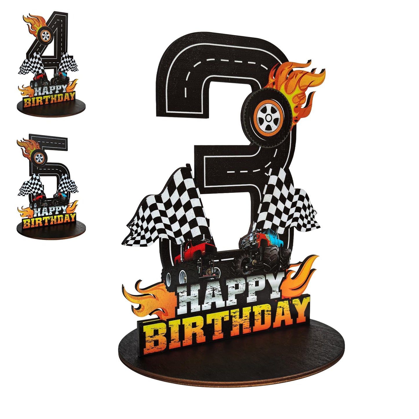 Truck Birthday Number Sign Centerpiece, Truck Wooden Decoration Photo Props for Truck Birthday Decorations (3rd)