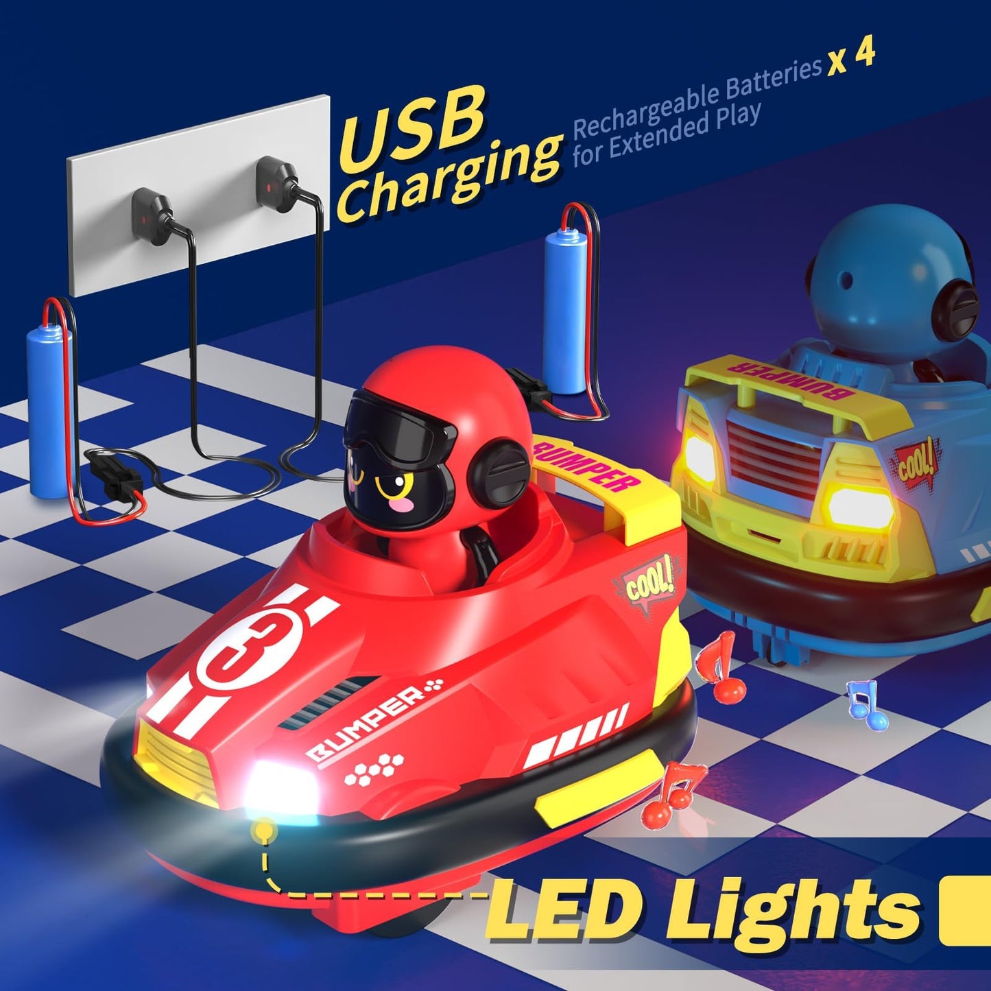 bessome 2 Pack Cute Cartoon Remote Control Bumper Car for Toddlers-Mini RC Cars with Light & Sound & 360°Rotating-Race car Toys for 3 4 5 6Year Old Boys Girls Kids-Christmas Birthday Gifts