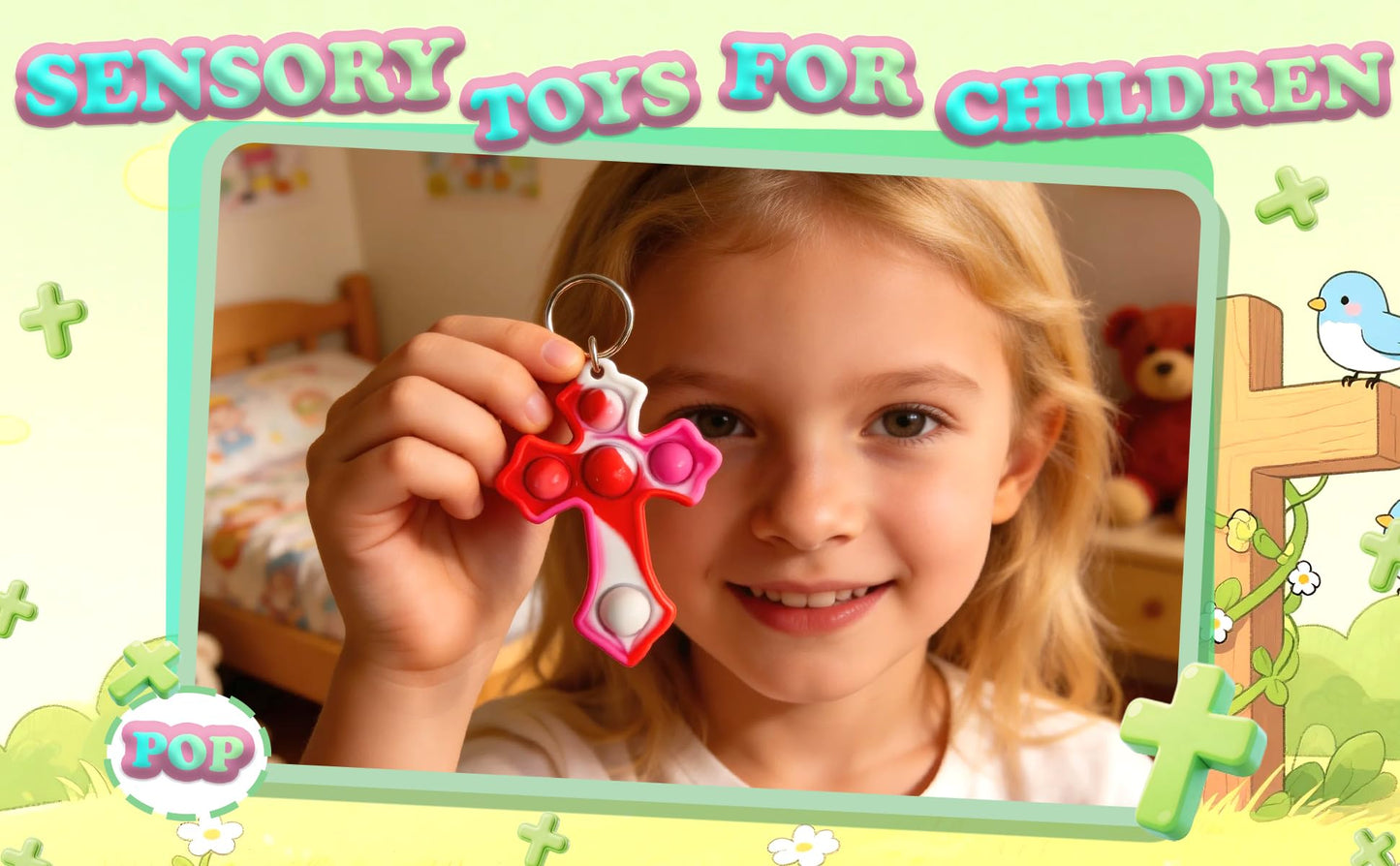 Pbolmpop 100 pcs Bulk Cross Fidget Mini Pop Keychain, Holiday Party Favors For Kids Boy and Girls Toys, Birthday Supplies Classroom Summer Student gifts
