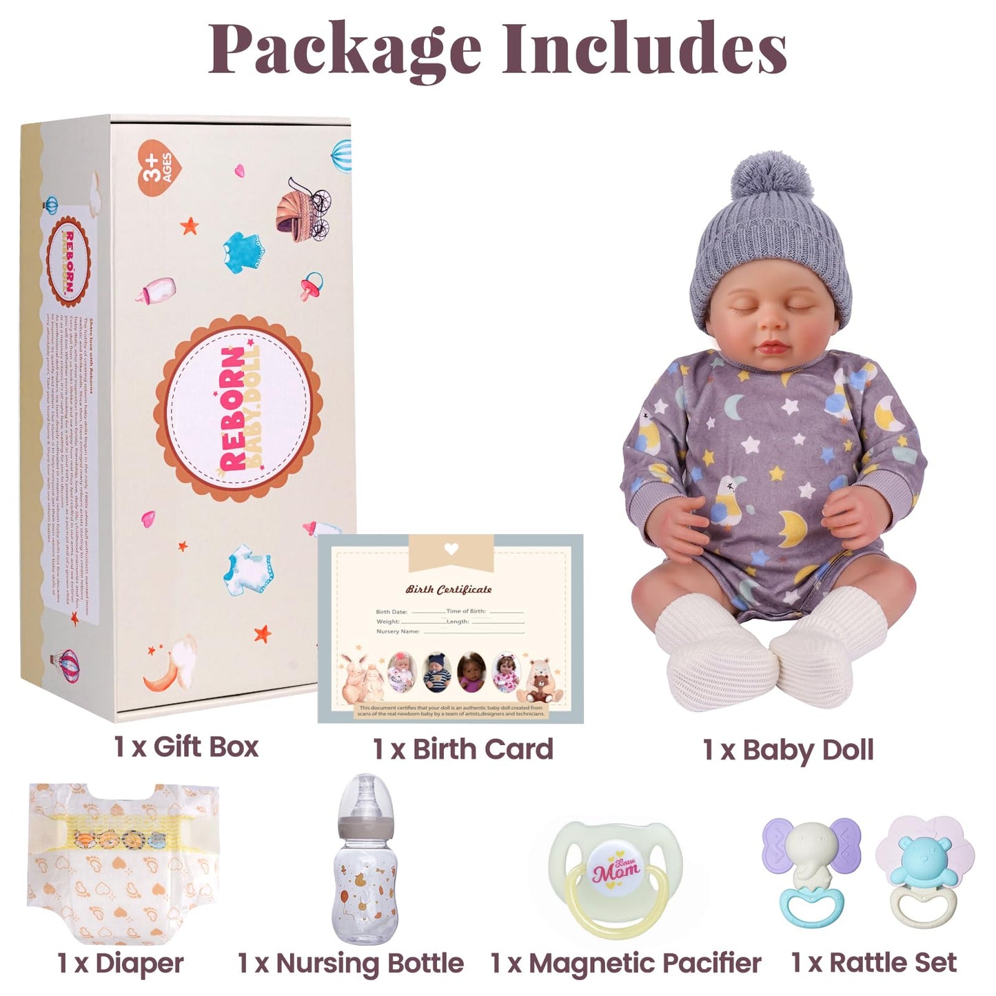 BABESIDE Reborn Baby Dolls - 20 Inch Cute Soft Vinyl Realistic Sleeping Baby Doll, Poseable Real Life Newborn Dolls with Complete Accessories for 3+ Years Old Gifts