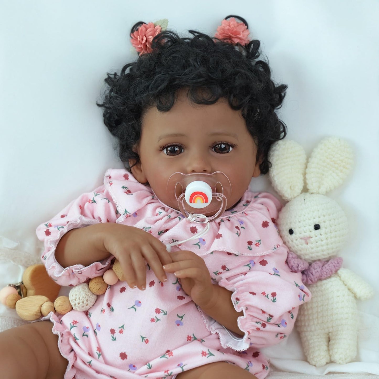 SCOM Black Reborn Baby Doll - 18 Inch Realistic African American Girl, Looking Real Lifelike Baby with Soft Cloth, Newborn Weighted Brown Hispanic Doll with Full Vinyl Body for 3 4 5 6 + Year Old Gift