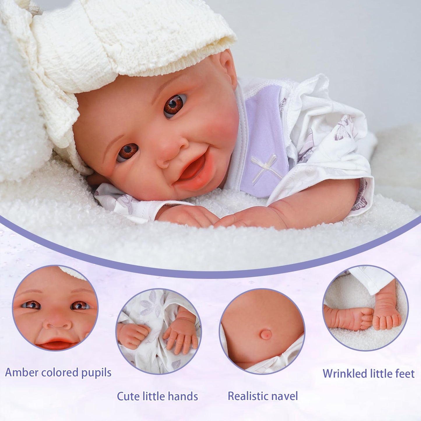 Reborn Baby Dolls Silicone Full Body -18.5 Inch Lifelike Baby Doll Girl Not Vinyl,Hand Painted Realistic Smiling Newborn Baby Doll Gift for Kids 3+ & Collectors
