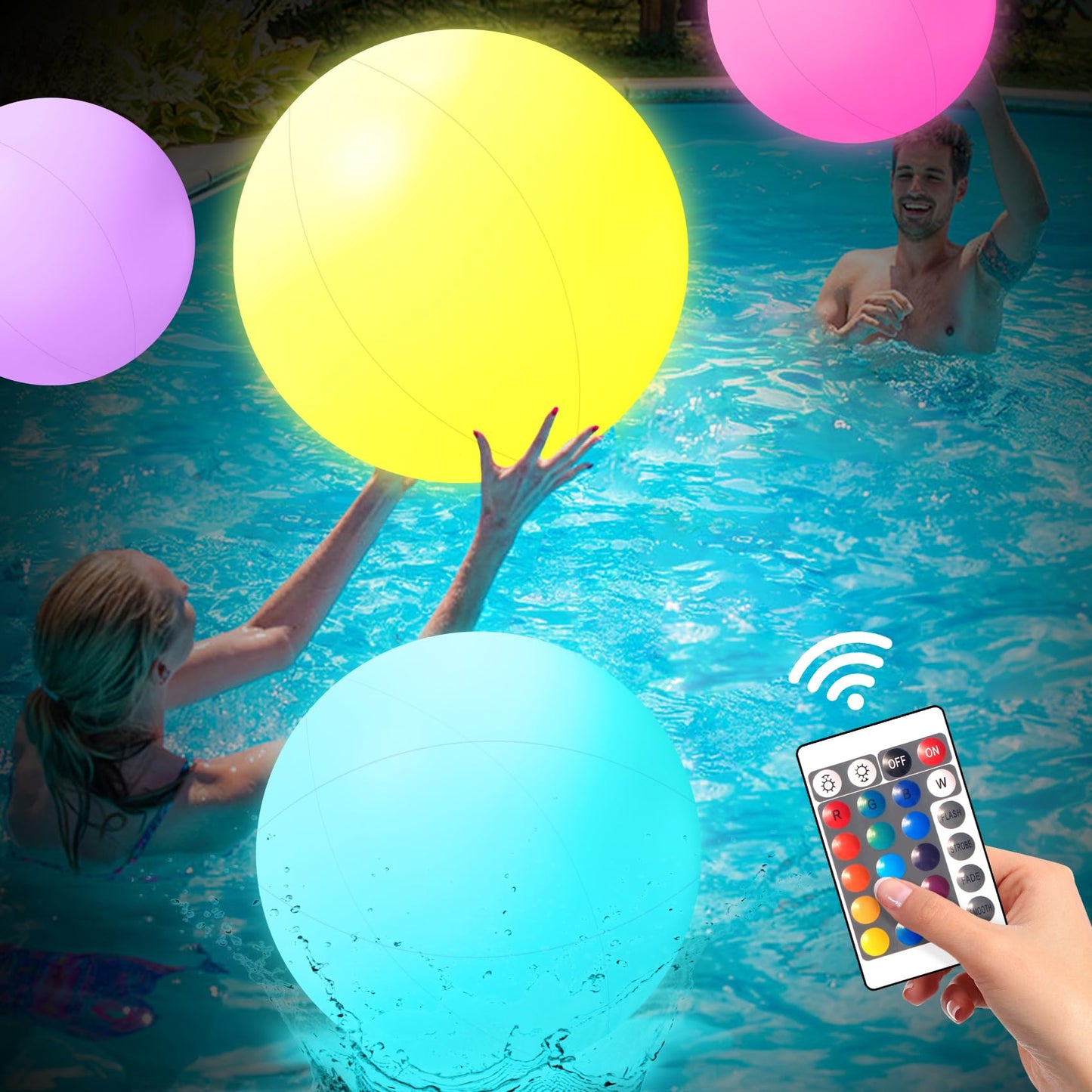 Pool Toys 16 Inch 5 Pack- 16 Lighting and 4 Modes LED Beach Ball with Remote Control,Suitable for Pool Games Night Summer Pool Party,Outdoor Everybody Family Games