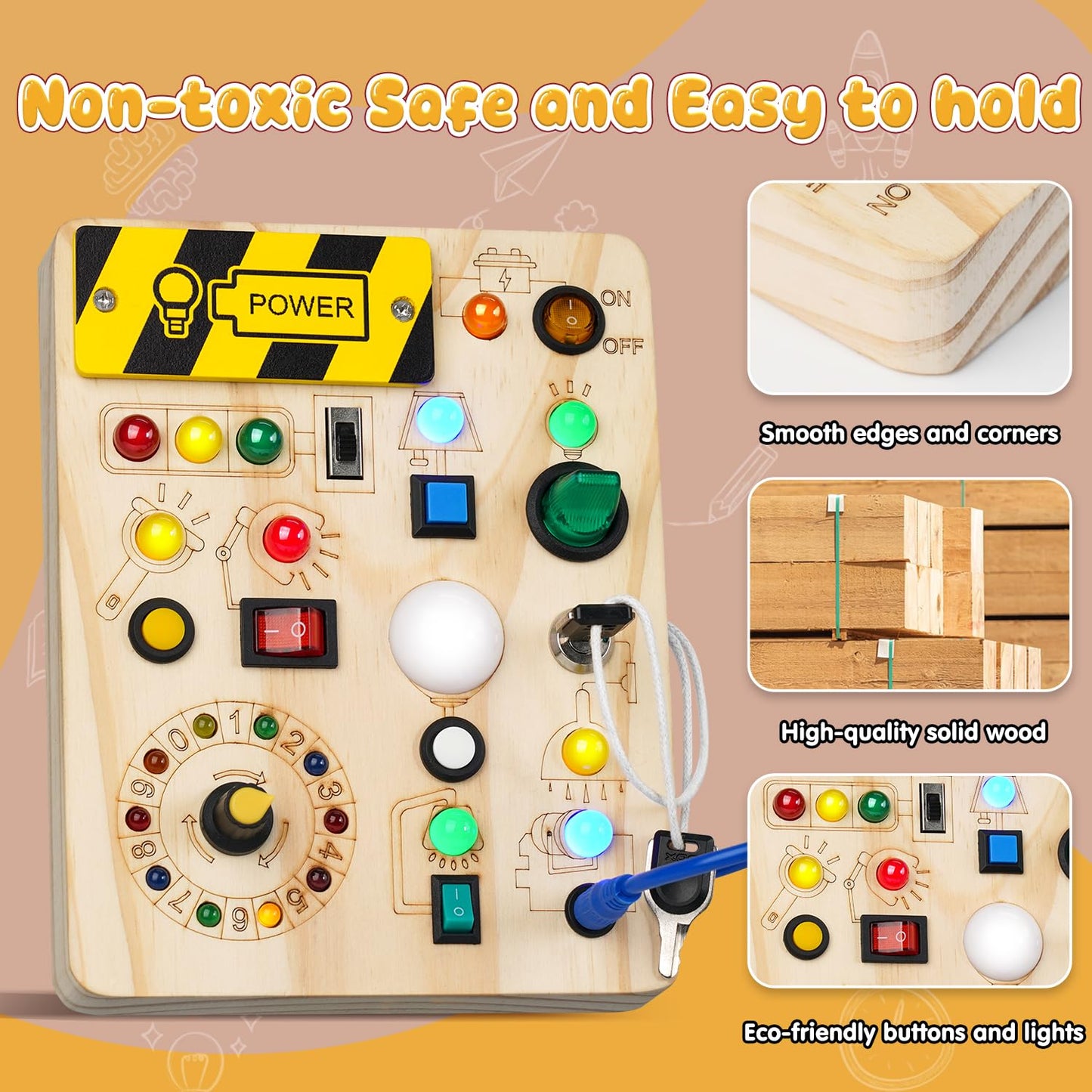 Montessori Busy Board with Traffic Lights - Sensory Toys for 1 2 3 4 Year Olds, Wooden Travel Toy for Toddlers, Educational Learning Activity Gift for Boys & Girls