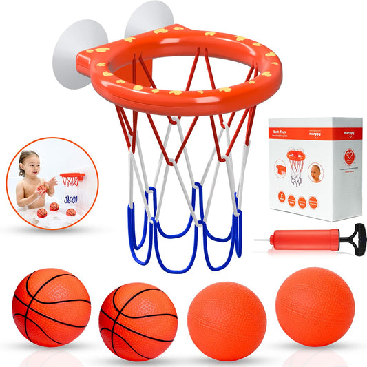 MARPPY Bath Toys – Bathtub Basketball Hoop for Toddlers and Kids, Mold-Free Shower Toy with 4 No-Hole Balls, Fun Bathtub Toys for Boys and Girls