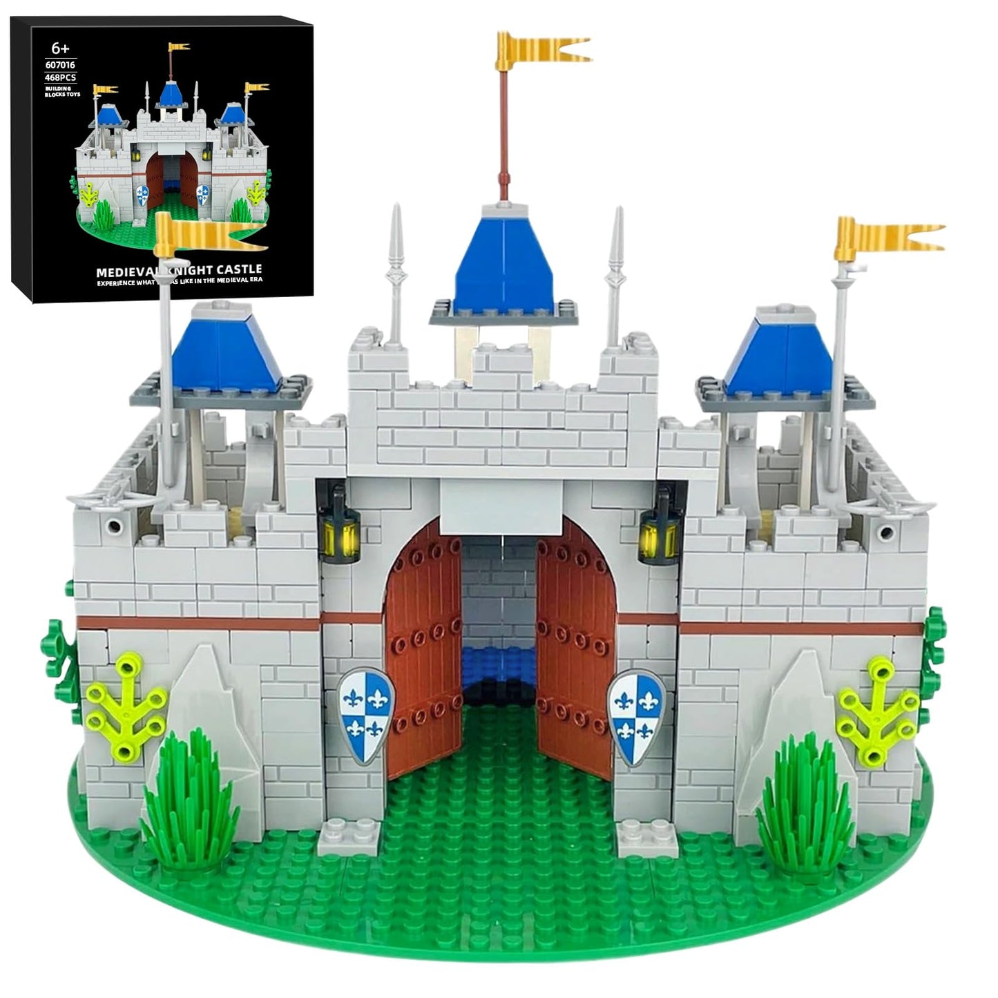 Usoway Medieval Knight Castle Building Blocks Set,Comes with 12 Knights Figures,Compatible with Lego Medieval Town Square Toys,for Adult and Children Ages 6+, 607016