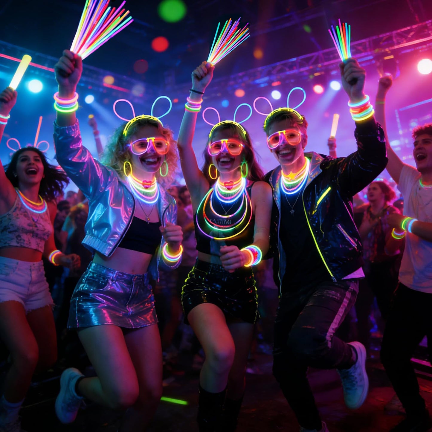 394 Pcs Glow in the Dark Party Supplies for 16 Kids Adults, Light Up Party Favors, 150 Ultra Bright Glow Sticks Bulk Party Pack with Set of 16 Glow Glasses,Earring, Headband,Bracelets, Necklaces