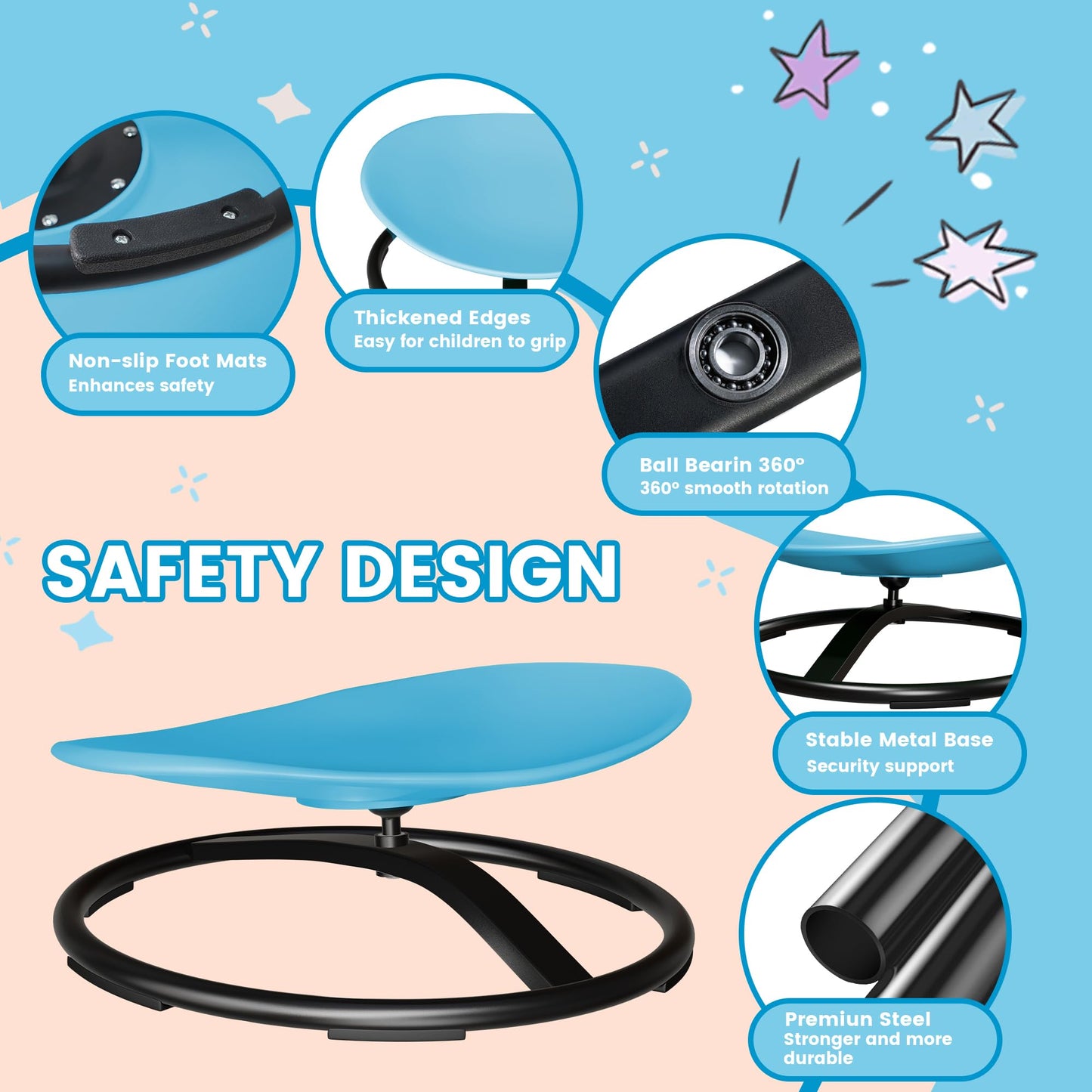 Pterying 21" L × 19" W Large Size Spinning Chair for Autistic Kids, Autism Sensory Products, Sensory Toys Gifts for Kids with Autism & ADHD, Outdoor Toys for Kids Ages 4-8, Azure Rounded Shape
