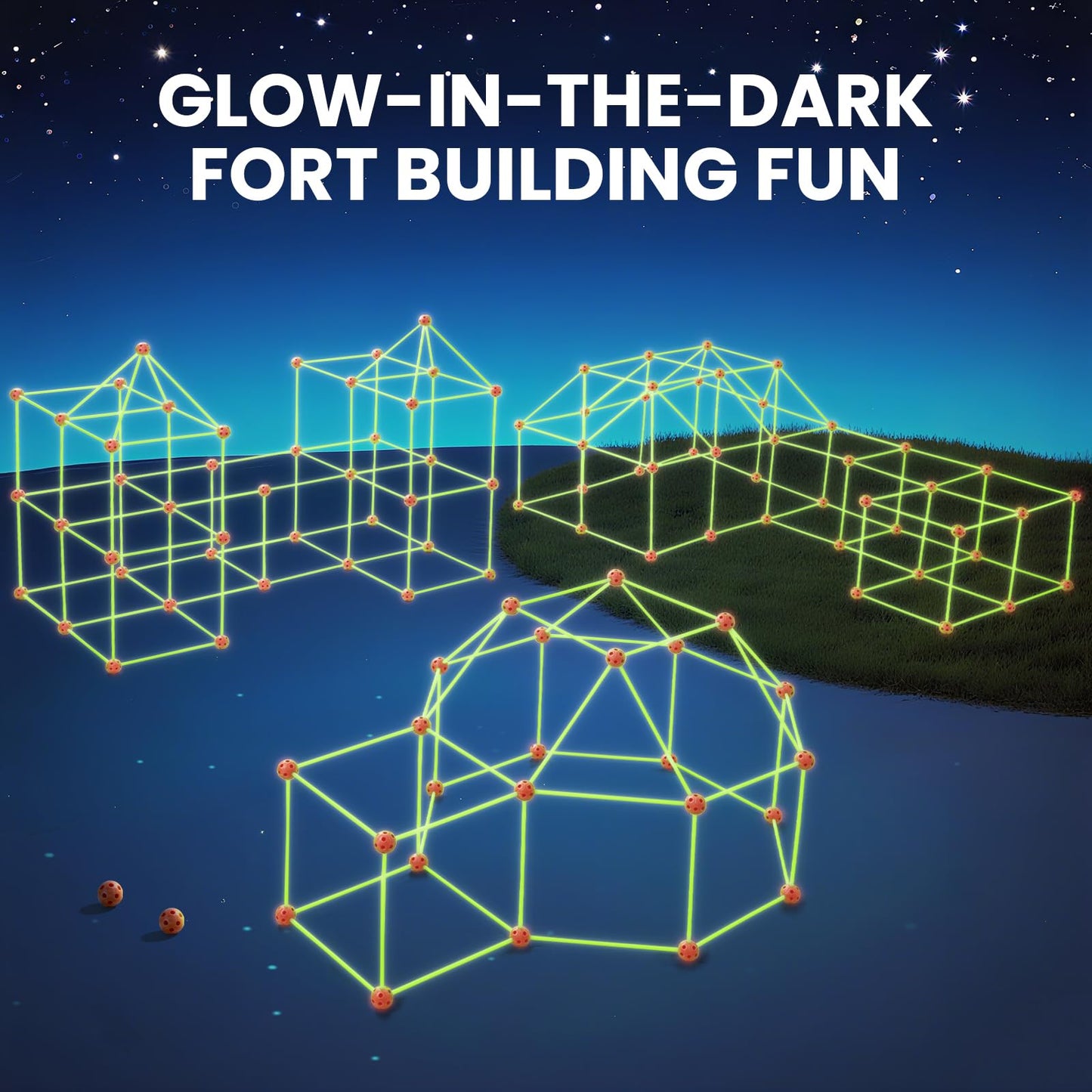 Tiny Land Glow Fort Building Kit for Kids Creative Fort Indoor & Outdoor Construction Toys with 86 Rods and 44 Balls for 5-12 Year Old Boys & Girls STEM Building Toy Gifts with Storage Bag