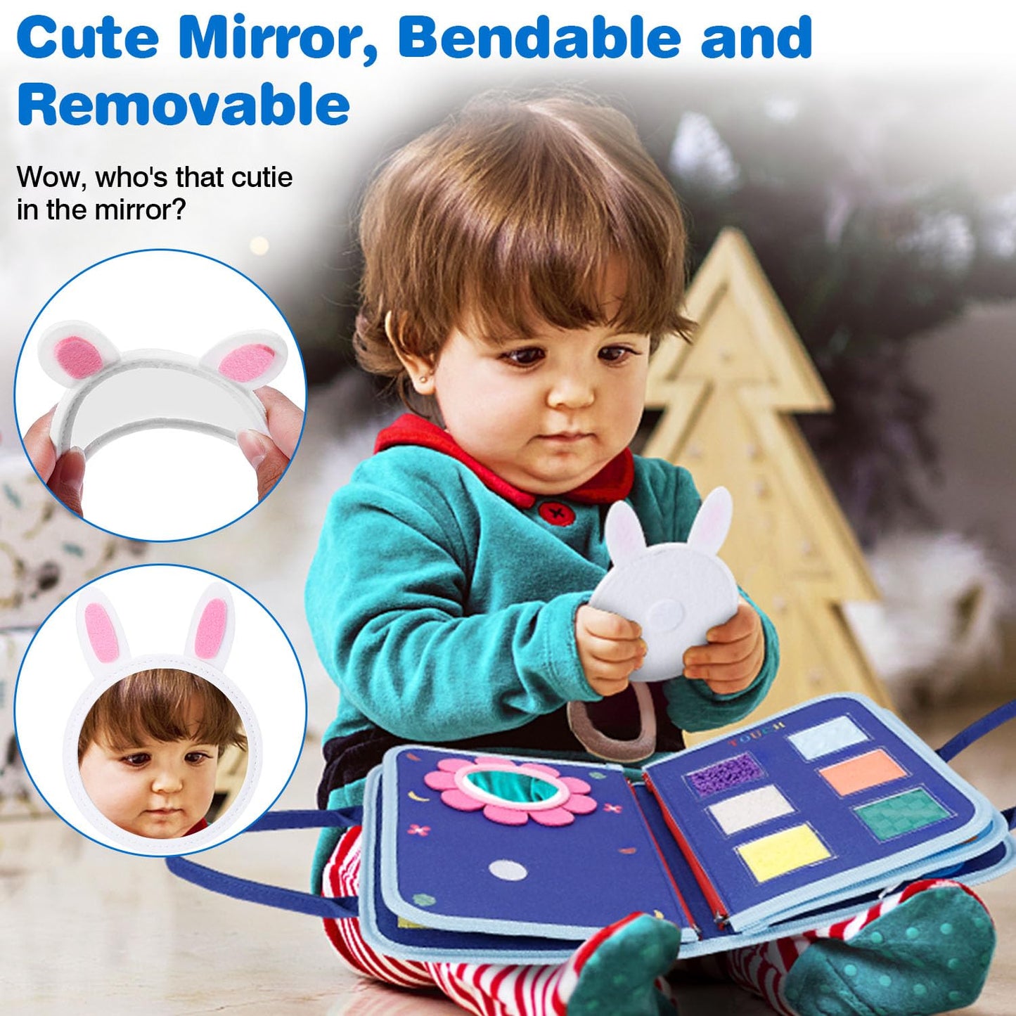 JHkim Busy Board Montessori Toys for 1 2 3 4 Year Old Boys Girls Gifts, Sensory Toy for Toddlers 1-3, Educational Activities Travel Toy for Airplane Car, Busy Book for Learning Fine Motor Skills,Blue