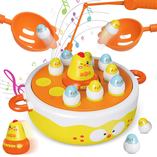 FortiTrust 4 in 1 Toys for Ages 5-7, Bounce and Catch Chicken Games, Rotating Board Games for Kids 4-6, Fishing Game Magnetic,Toddler Toys Bowling, Family Games for Kids and Adults