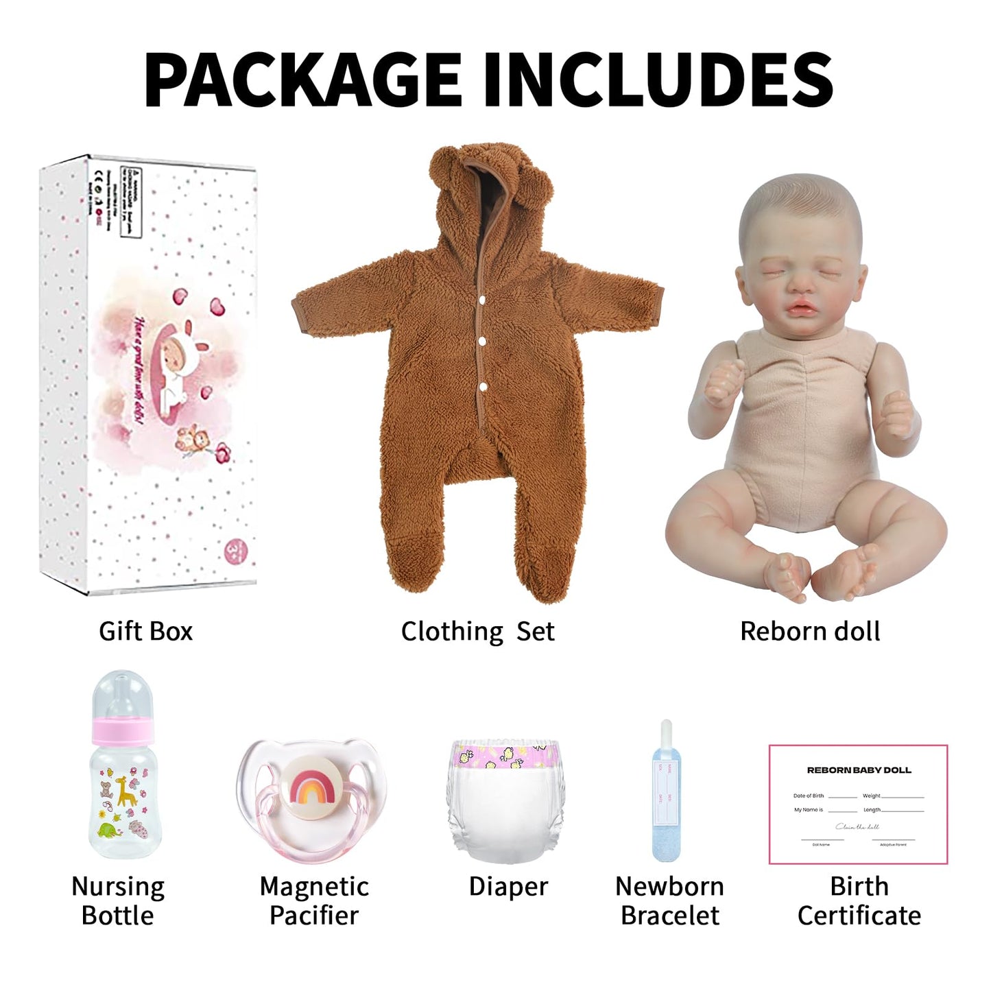 SCOM 20 inch Realistic Reborn Baby Dolls Boy, Hand-Painted Hair Lifelike Vinyl Limbs & Soft Cloth Body, Weighted Baby Doll, 7-Piece Accessories Set, Newborn Doll for Ages 3+ Kids Gift