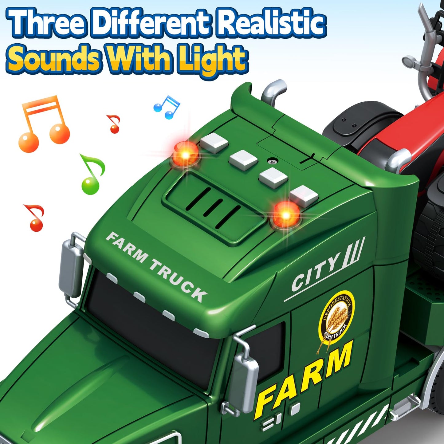 Bstoyder Toddler Boy Toys for 3 4 5 6 7 Years Kids, 27" Semi Flatbed Truck Toy with 2 Tractors, Friction Powered Vehicles Toys with Lights and Sounds, Birthday for Boy Girls