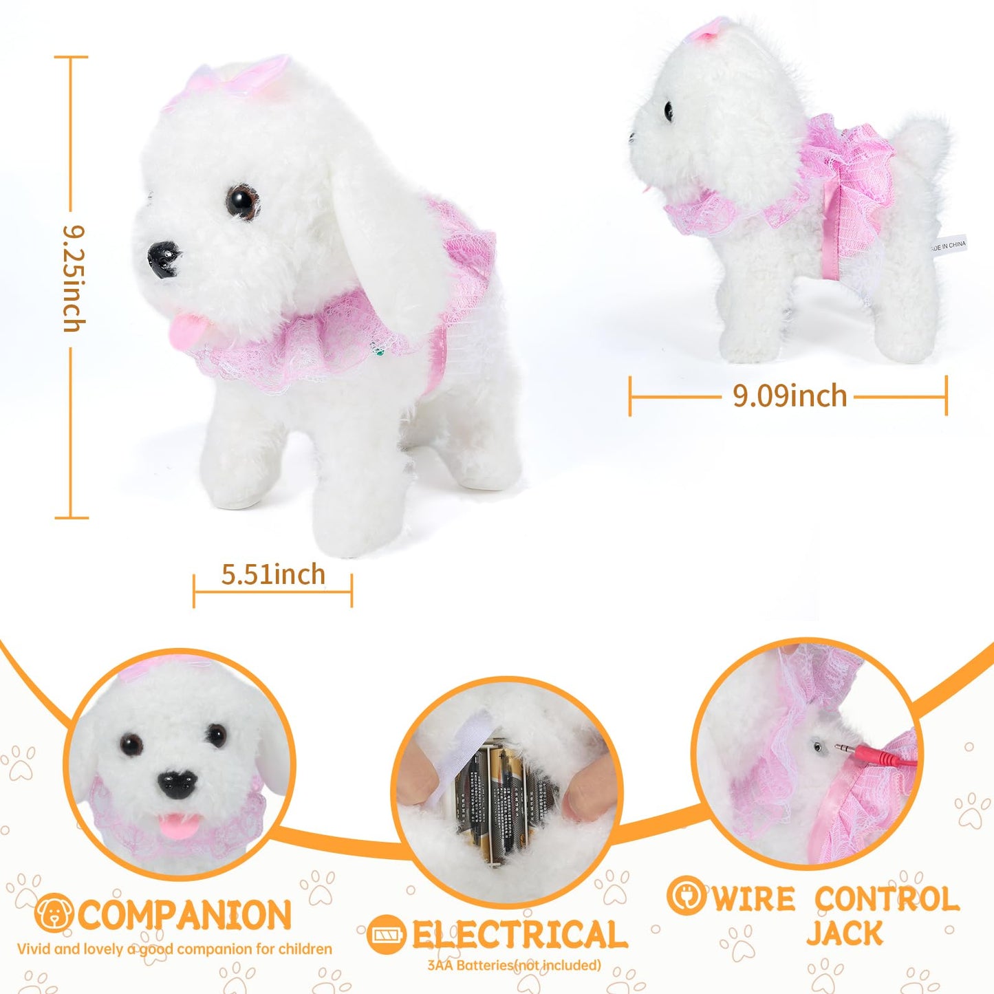 GOBRILLFUN Remote Control Robot Dog, Electronic Plush Puppy Dog Toy, Interactive Toys, Walks, Barks, Shake Tail, Stuffed Animal Gift for Girl and Boy Age 3-6 Year Old (White)