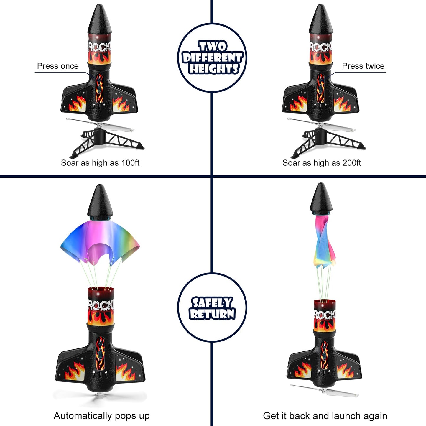 Mafbeanl Rocket Launcher for Kids, Self Launching Motorized Air Rocket Toy, Outdoor Toys for Ages 8-12, Model Rockets with Parachute Safely Land, Spaceship Launch up to 200 ft Birthday Gifts for Boys