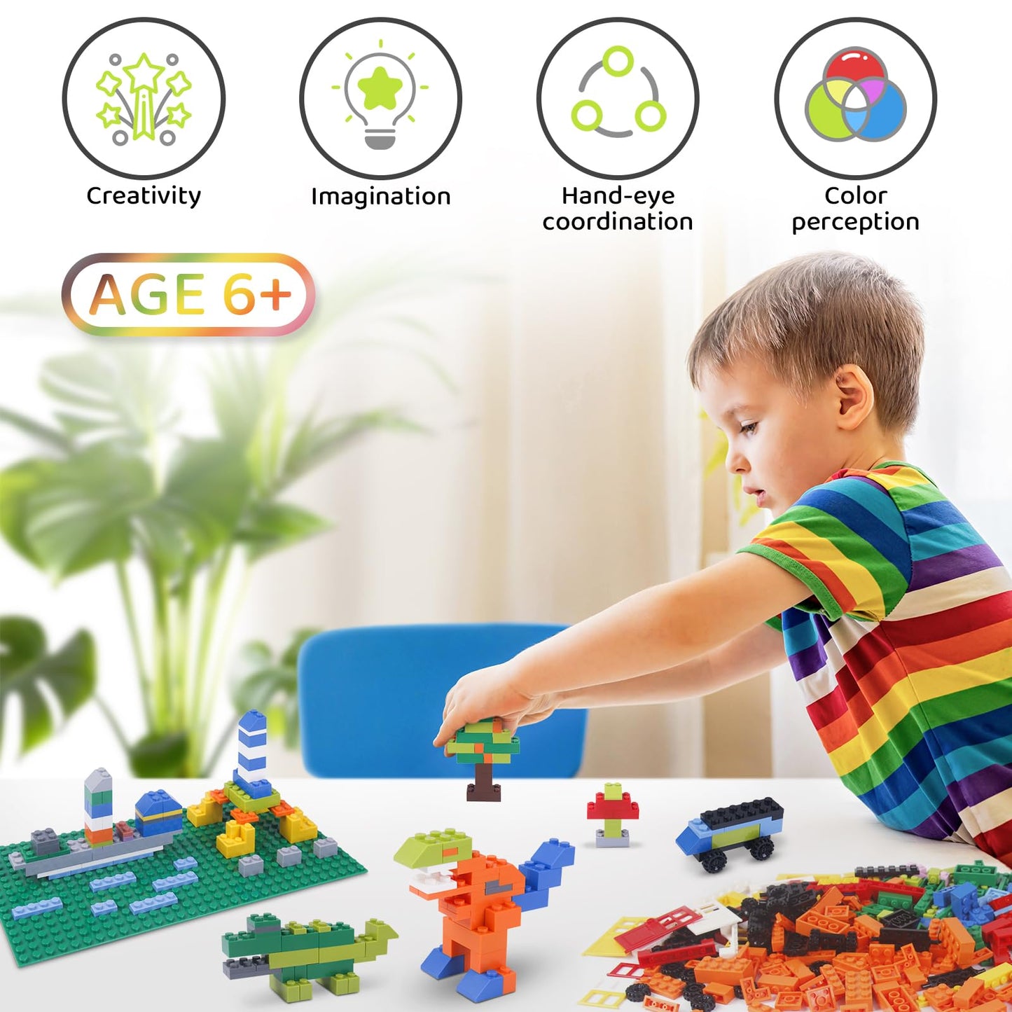 1100 Pieces Building Bricks, Compatible with Lego Classic Building Blocks Bulk with Baseplates, Doors Windows and Wheels, STEM Creative Construction Toys for 6 7 8 9 10 11 12 Year Old