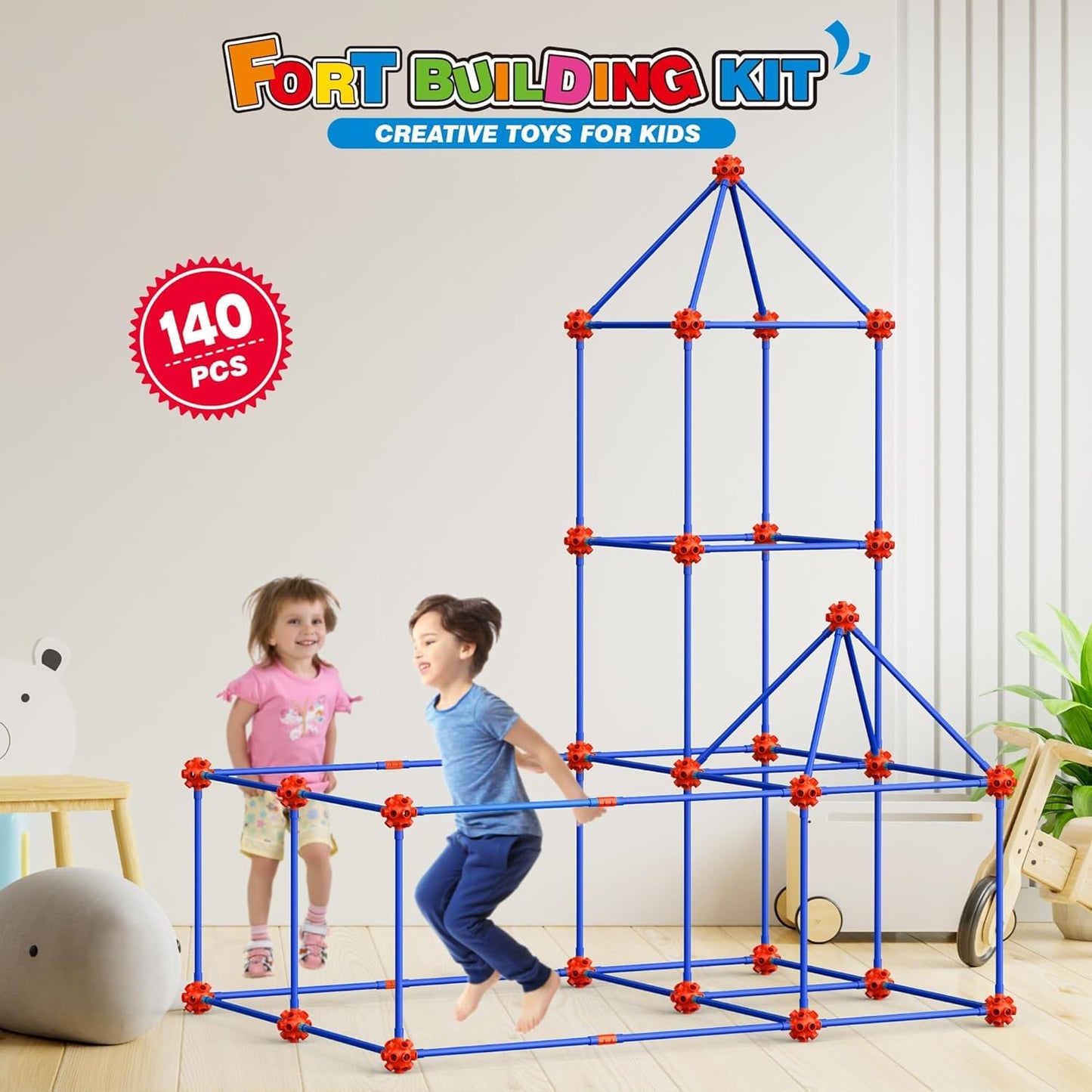 zqiliboyi 140 PCS Kids Fort Building Kit, DIY Construction Toys for Kids Ages 5+, STEM Educational Toys for Boys & Girls, Indoor Outdoor Fort Builder Set to Build Castles, Tents, Playhouses & Dens