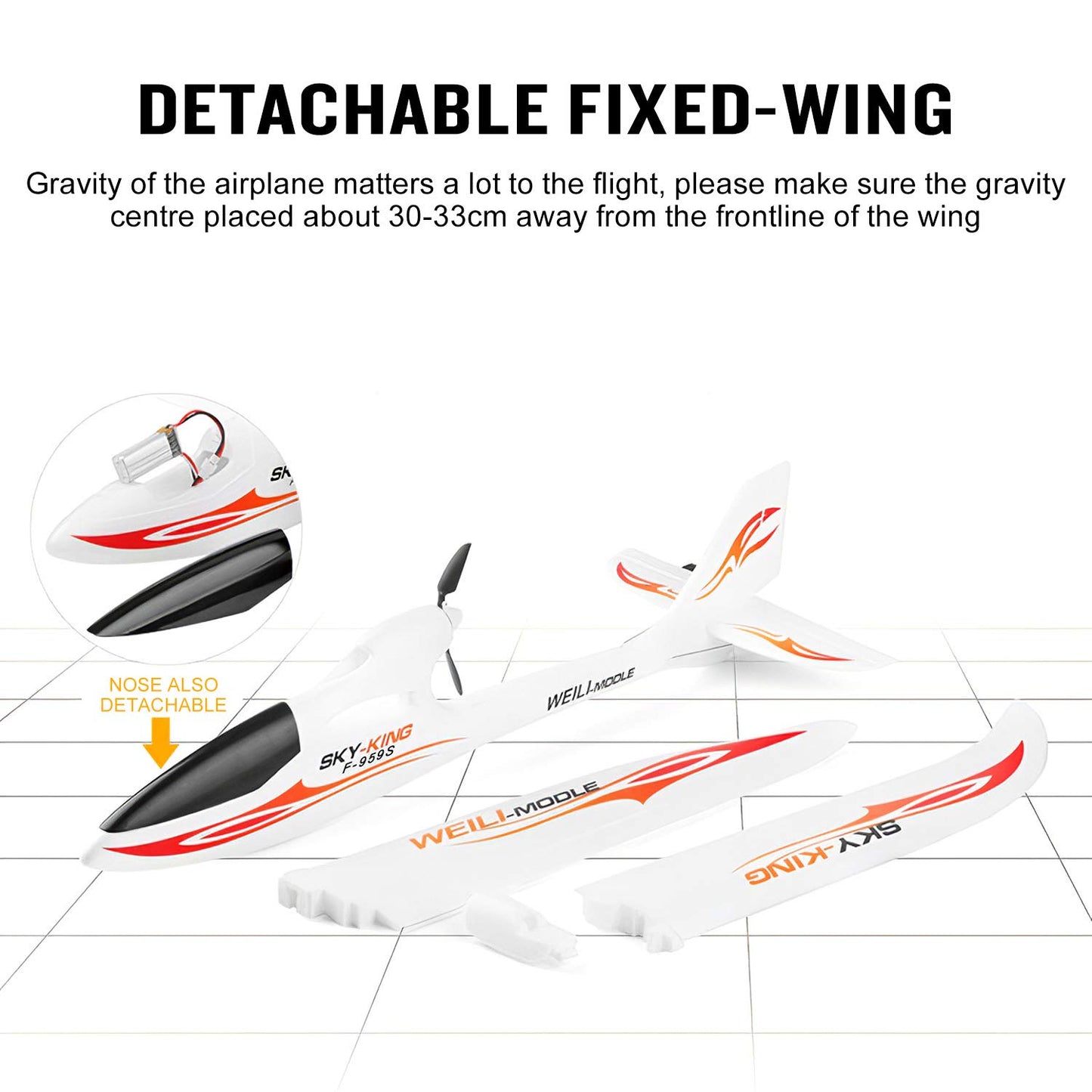 GoolRC WLtoys F959S RC Airplane, Sky-King 2.4G 3CH 6-Axis Gyro Remote Control Aircraft, Fixed-Wing Plane Glider for Adults or Teens, RTF Ready to Fly (Blue)