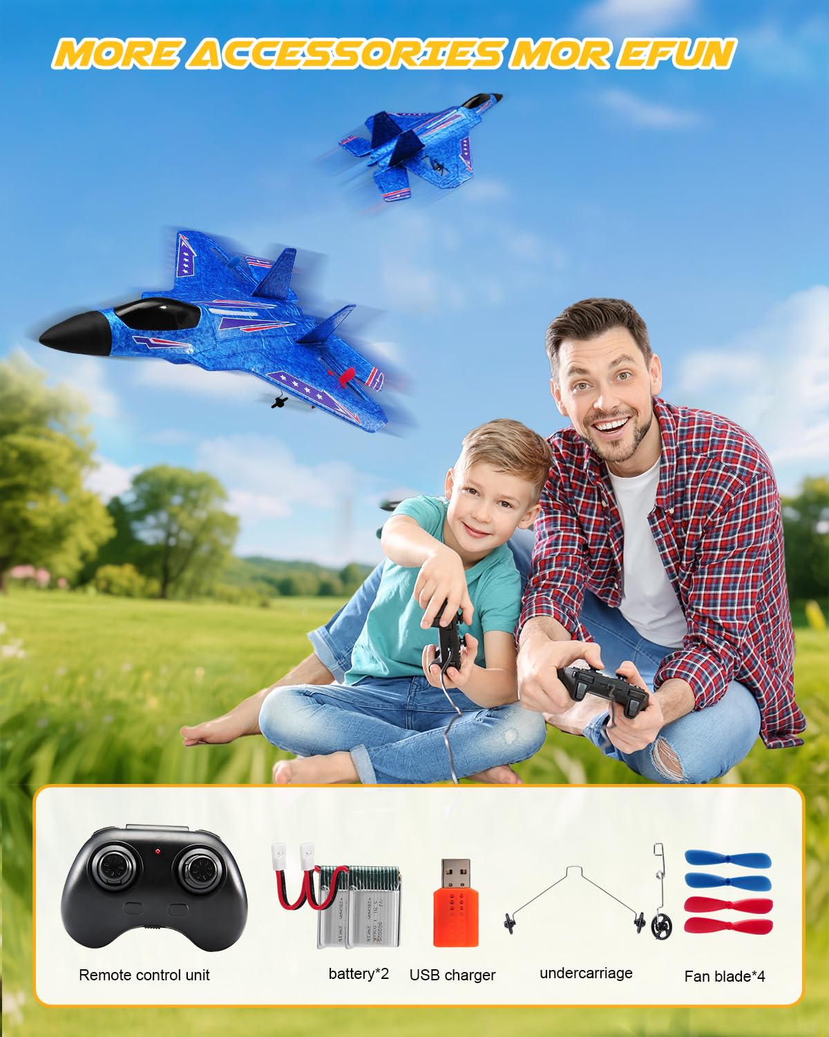 ANTSIR F22 RC Airplane Easy to Fly - 2.4GHz Remote Control Fighter Jet with Gyro Stabilizer & LED Lights, 2 Batteries Foam RC Glider for Kids Boys Adults Beginners (Blue)