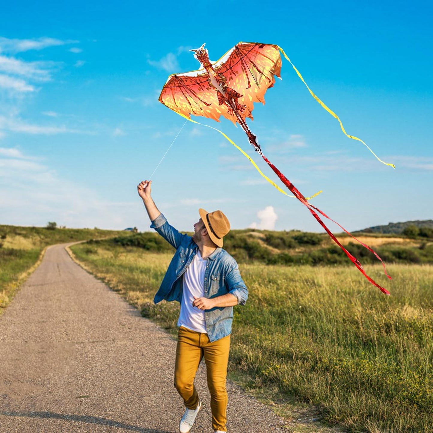 Mint's Colorful Life Dragon Kite for Kids & Adults, Easy to Fly Kites for Beginners,Large Single Line Kite for Beach Trip with 300ft Kites String(Red Fiery)