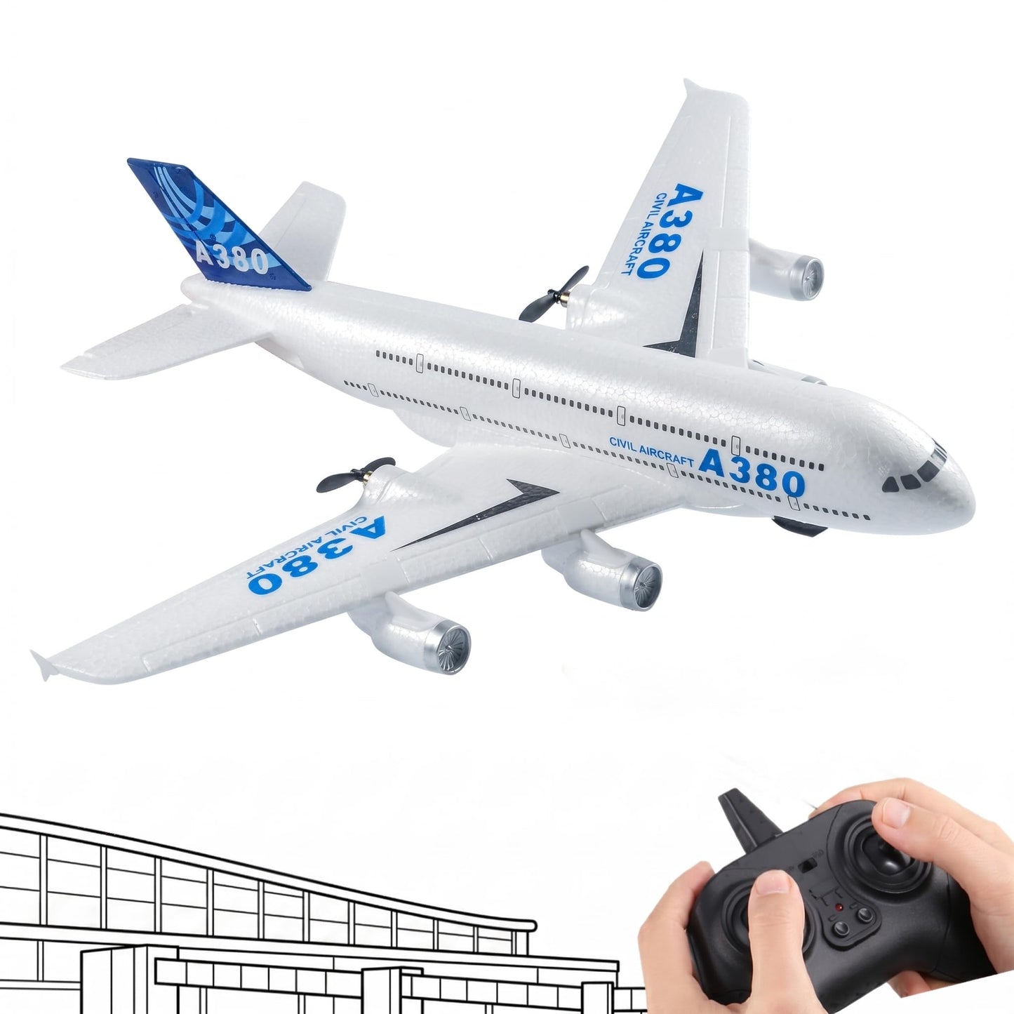 Remote Control RC Airplane Ready to Fly 2.4GHz – Airbus A380 Model, 2-Channel Beginner RC Plane Toy for Kids & Adults with Gyro, Foam Durable & Easy Fly