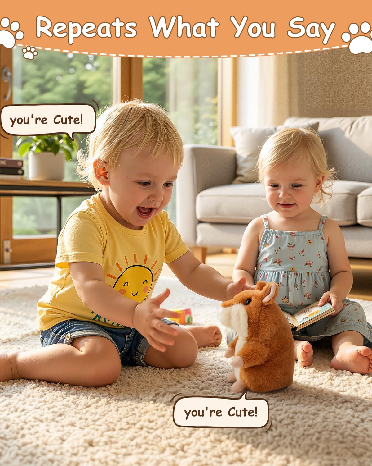 Ayeboovi Toddler Toys Talking Hamster Repeats What You Say, Kids Toys for 2 3 4 5 6 7 8 Year Old Girls Boys Birthday Gift, Stuffed Animals Interactive Learning Autism Toy