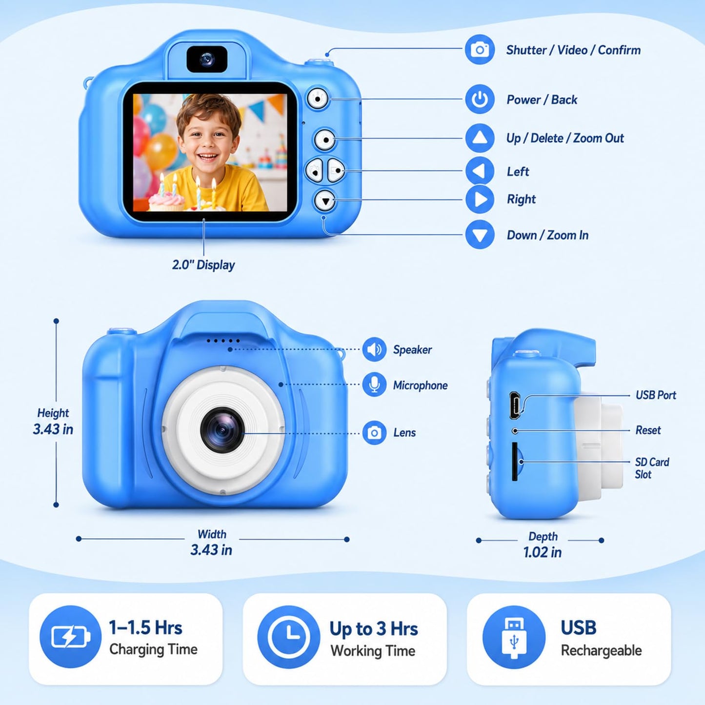 Tyseoome Kids Camera Toys Gifts Christmas Birthday Festival for Boys Age 3 4 5 6 7 8 9 10 Year Old Boy Toys HD Digital Video Toddler Camera with 32GB SD Card(Blue)